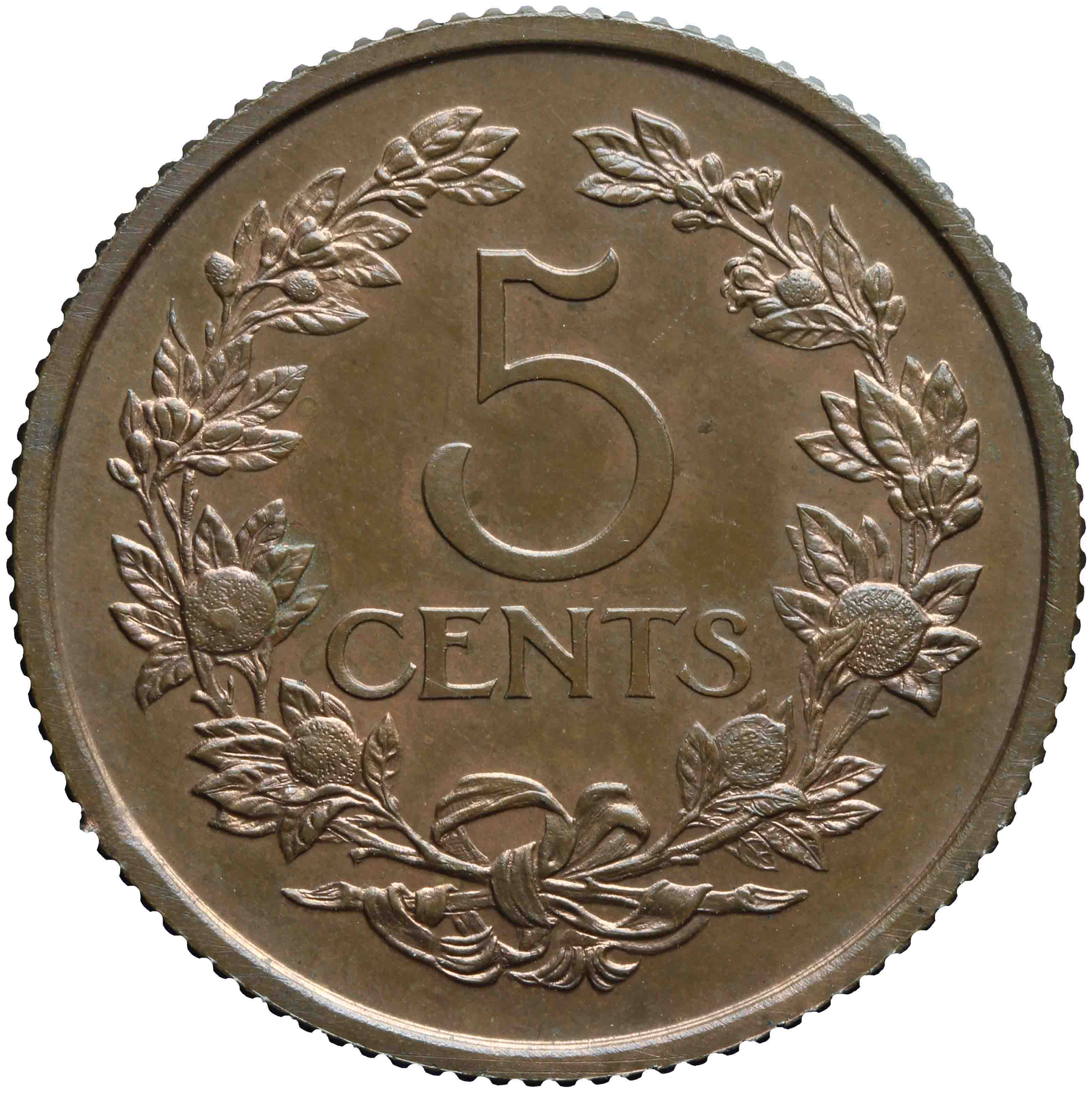 Afbeelding van de keerzijde. vijf cent. Inventarisnummer:1908-0200