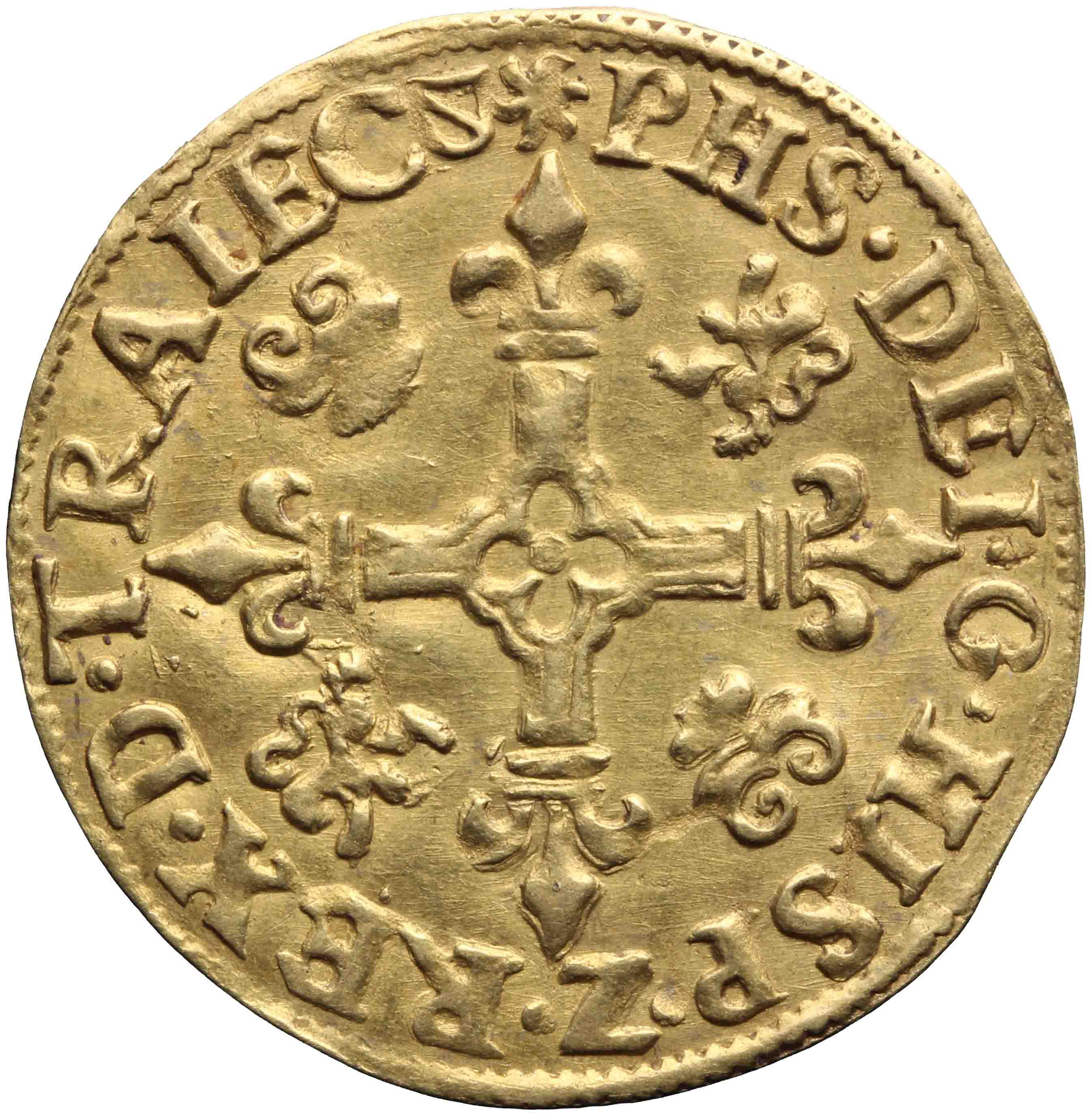 Afbeelding van de voorzijde. gouden kroon. Inventarisnummer:1913-0200