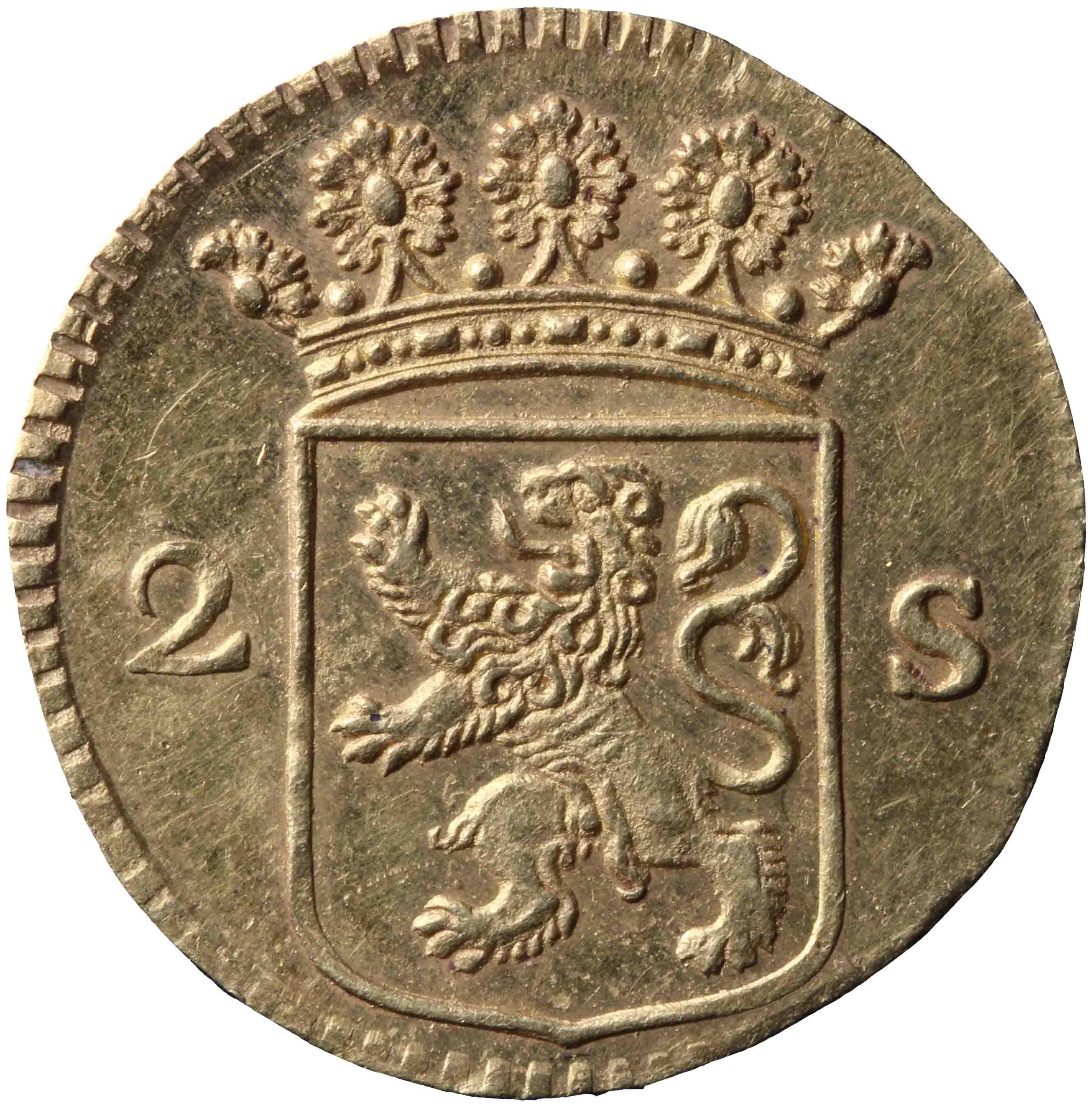 Afbeelding van de voorzijde. dubbele wapenstuiver. Inventarisnummer:1914-0053