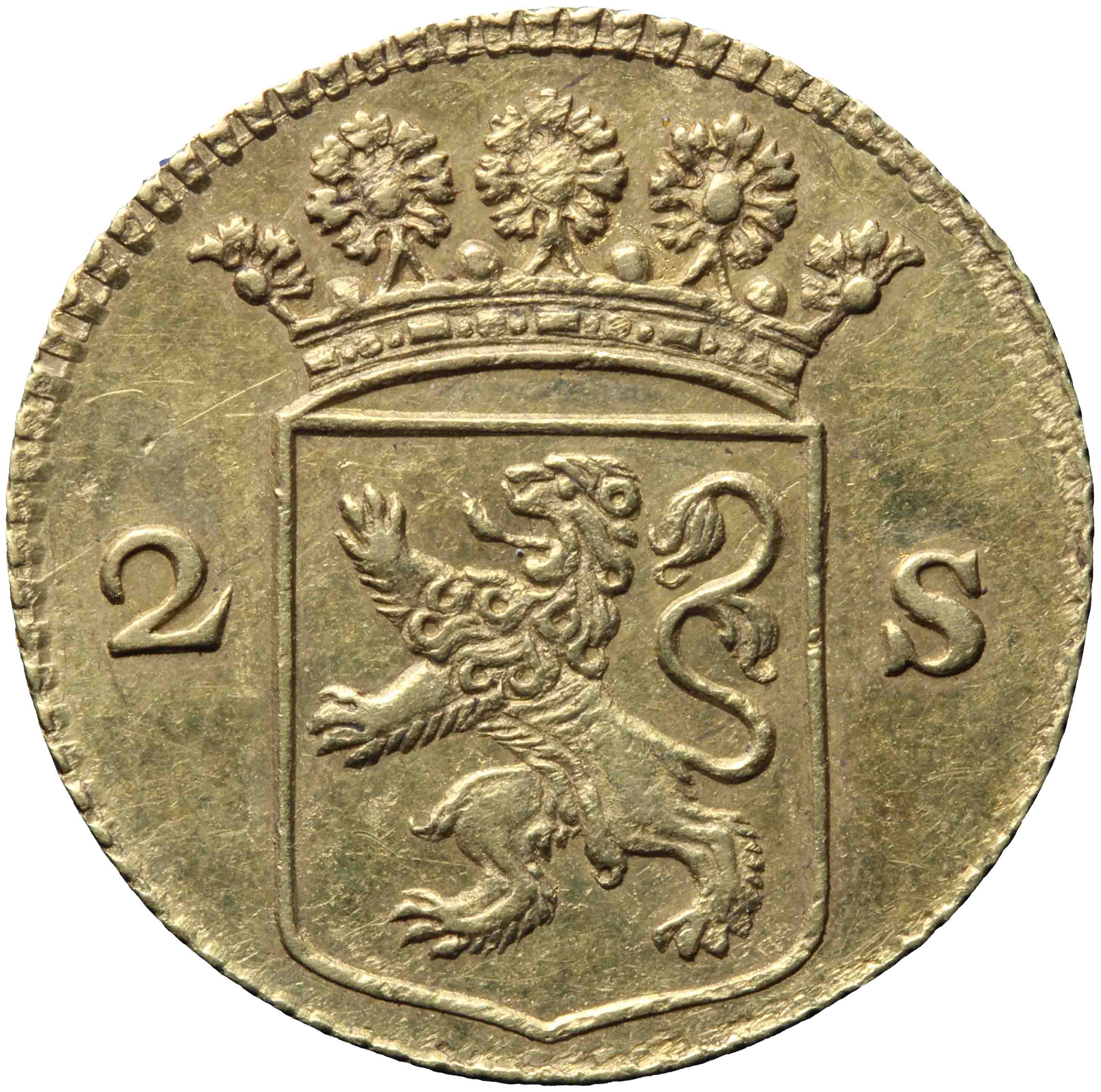Afbeelding van de voorzijde. dubbele wapenstuiver. Inventarisnummer:1914-0058