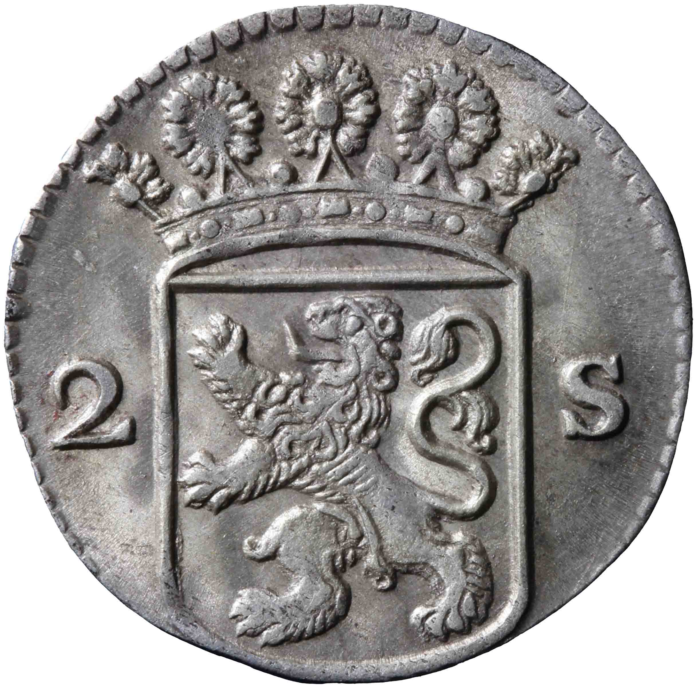 Afbeelding van de voorzijde. dubbele wapenstuiver. Inventarisnummer:1919-0060