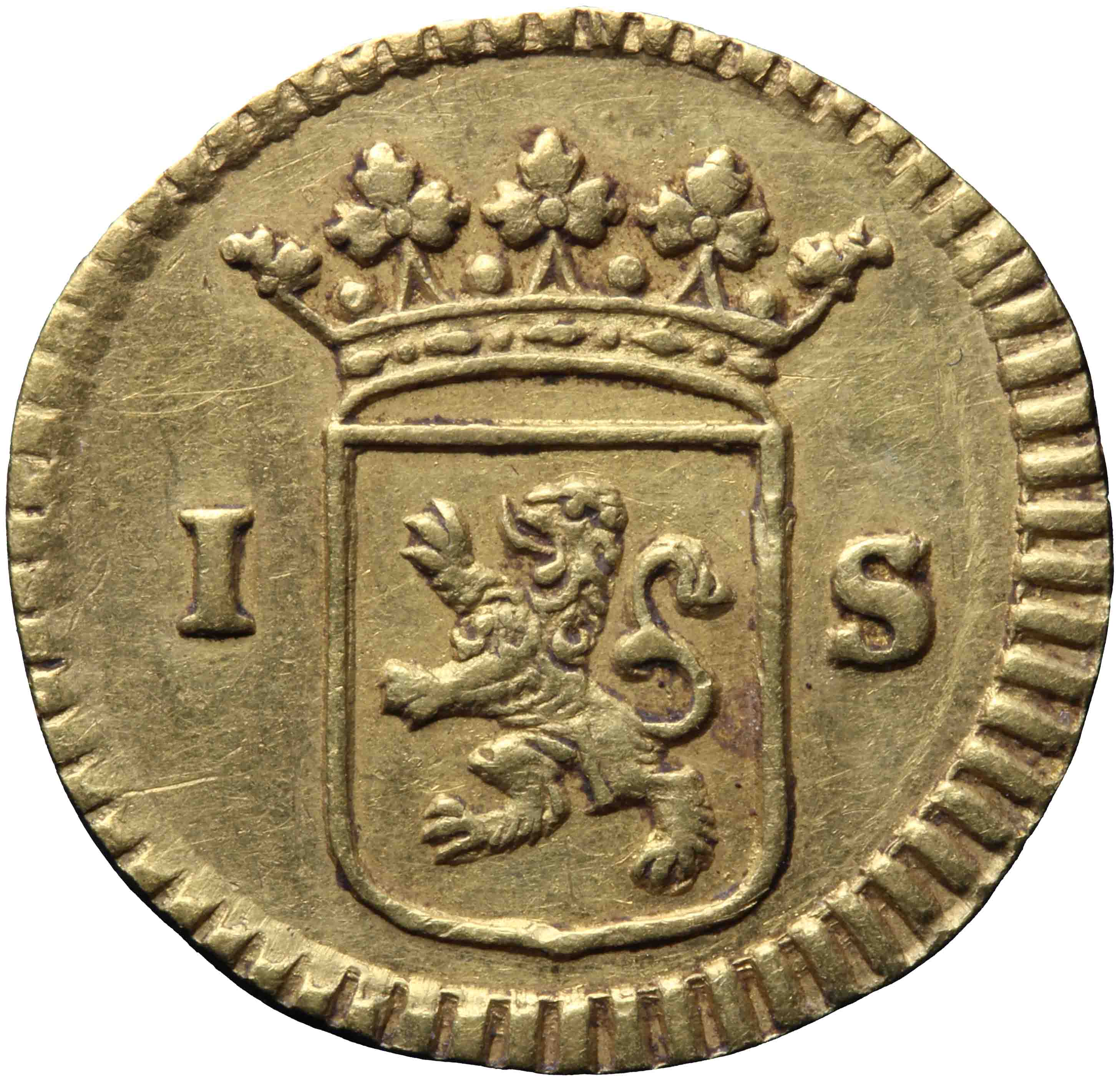 Afbeelding van de voorzijde. stuiver of wapenstuiver. Inventarisnummer:1920-0338