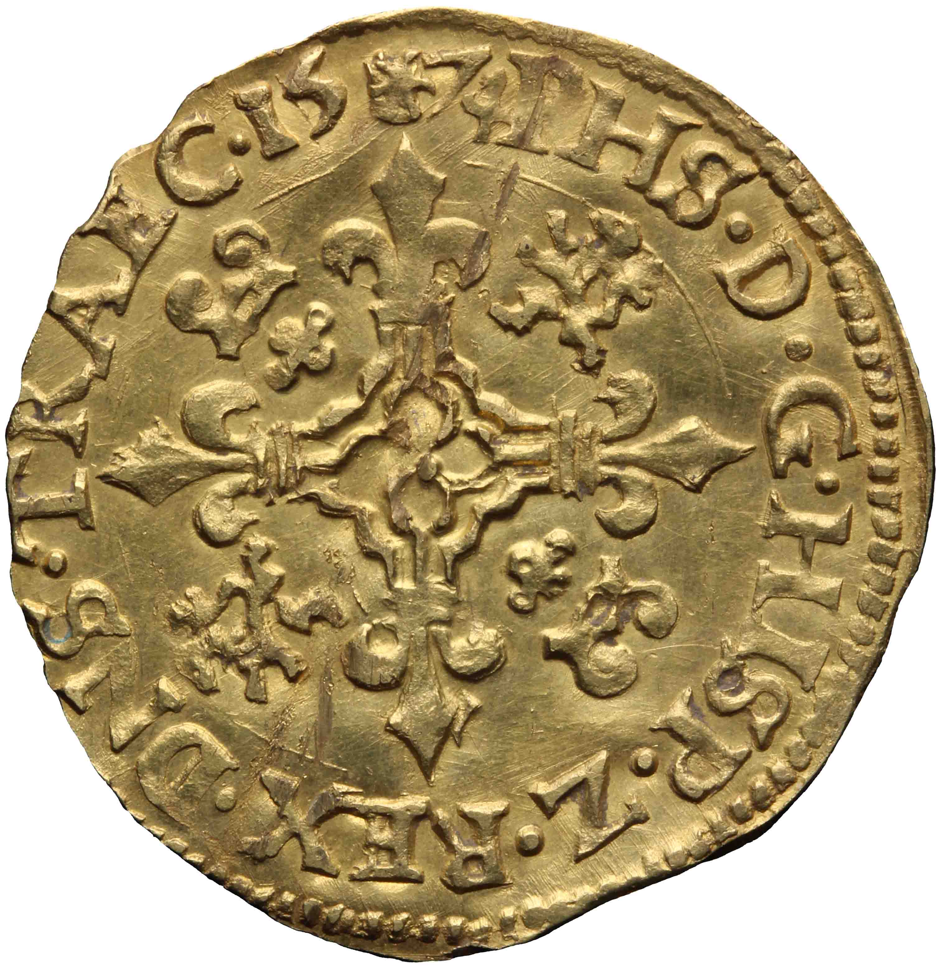 Afbeelding van de voorzijde. gouden kroon. Inventarisnummer:1920-0344