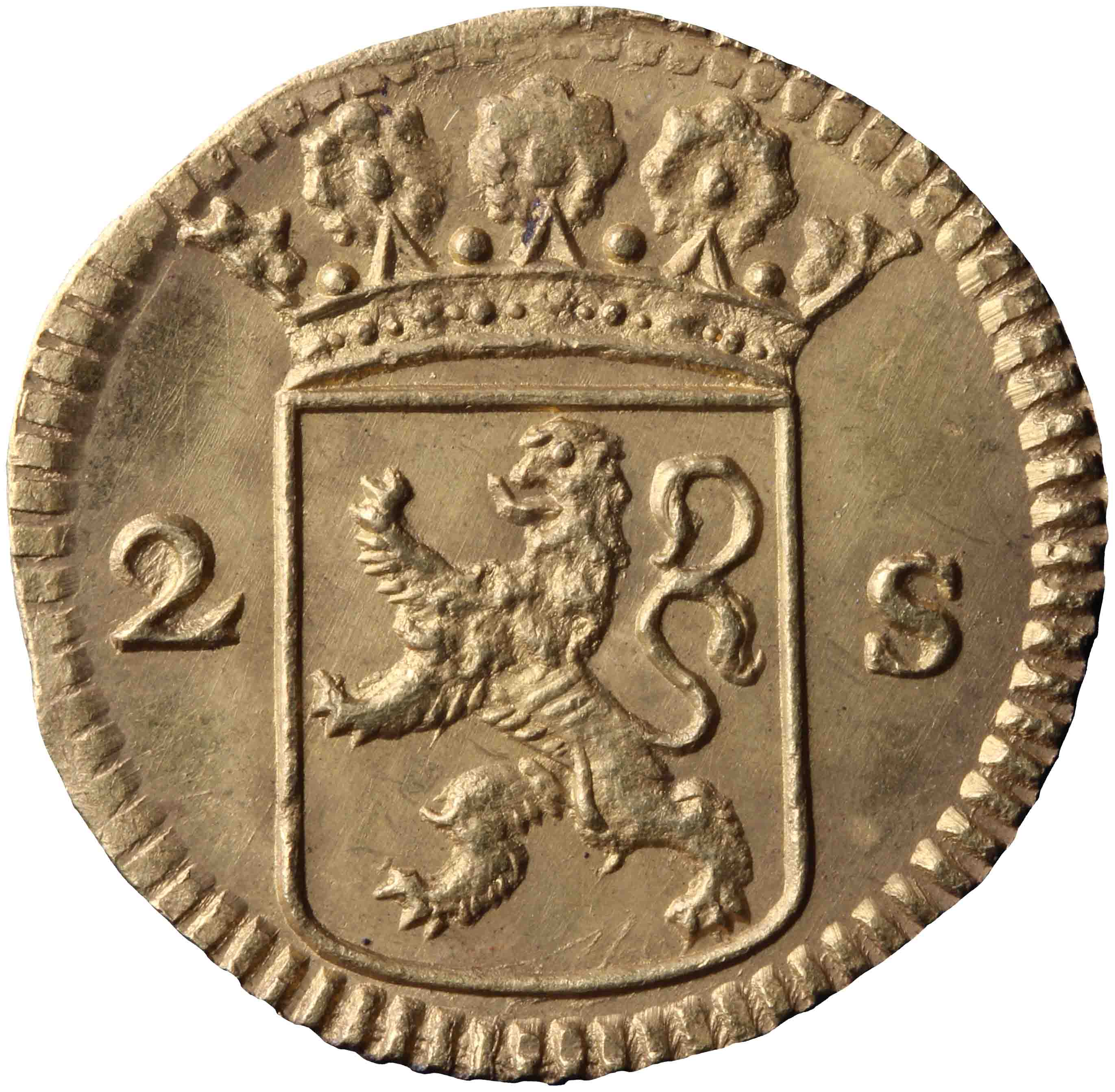 Afbeelding van de voorzijde. dubbele wapenstuiver. Inventarisnummer:1932-0157