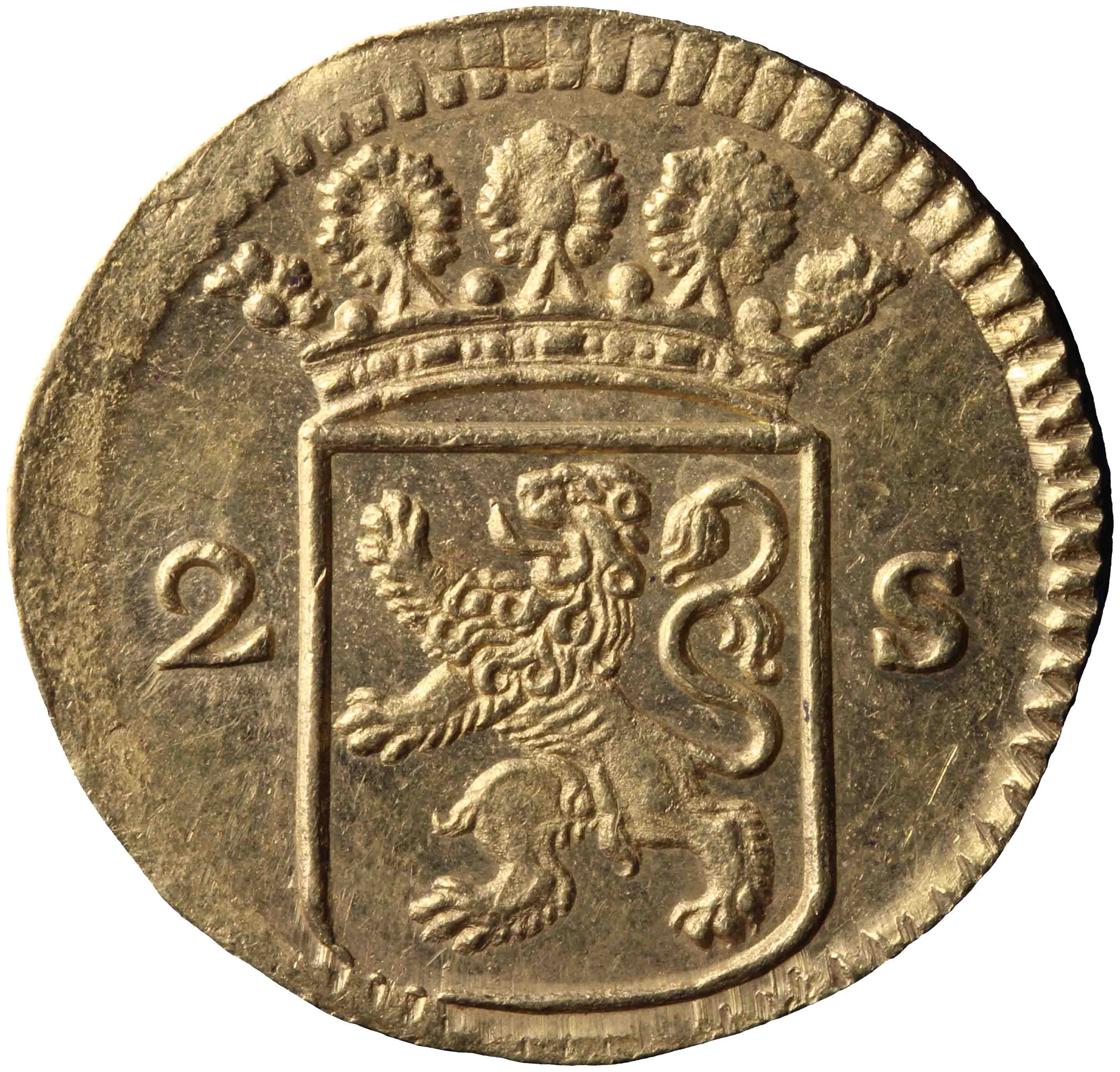 Afbeelding van de voorzijde. dubbele wapenstuiver. Inventarisnummer:1932-0158