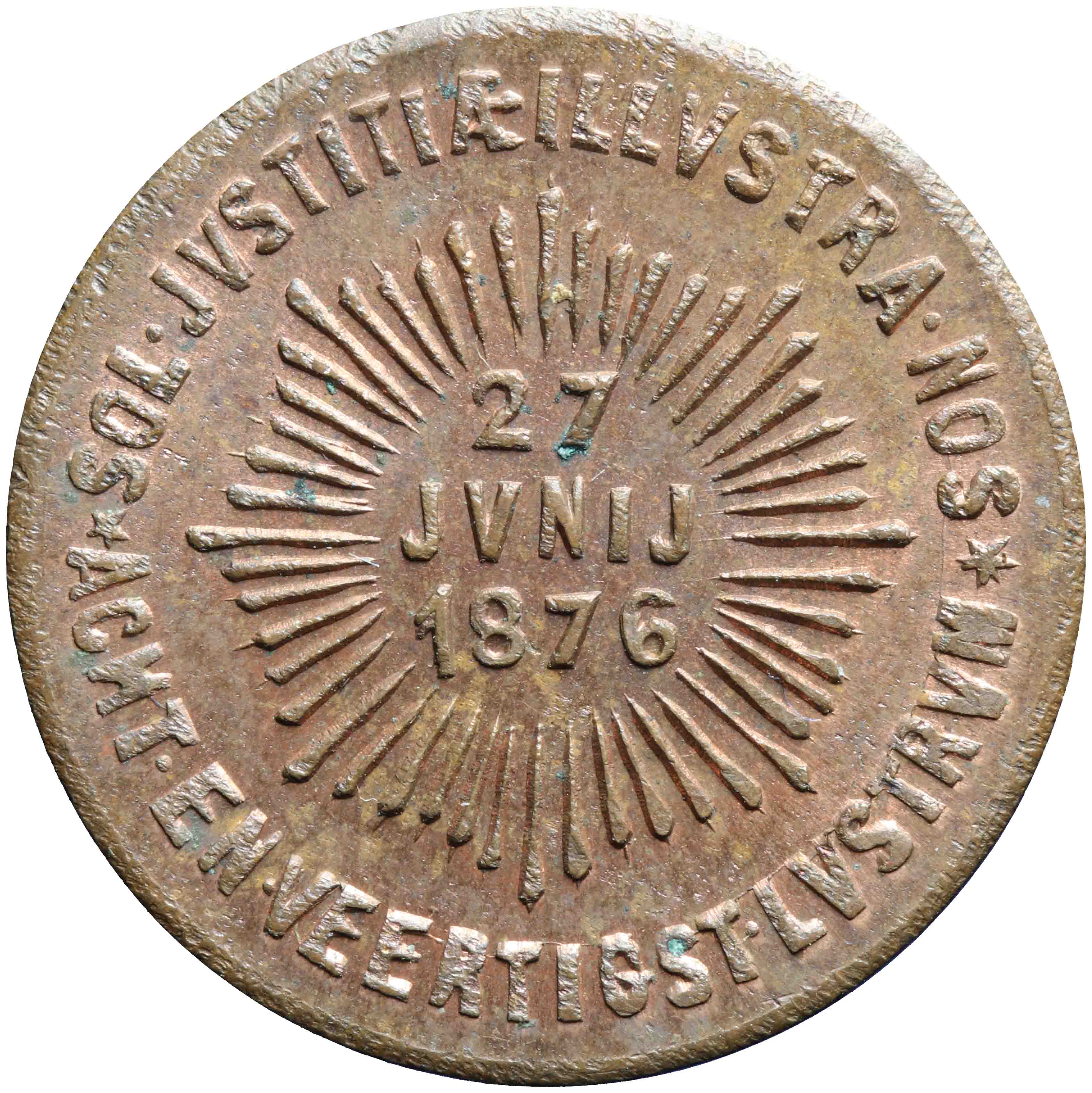 Afbeelding van de voorzijde. maskerade van de studenten bij het 240-jarig bestaan van de Hogeschool te Utrecht. Inventarisnummer:1934-0303