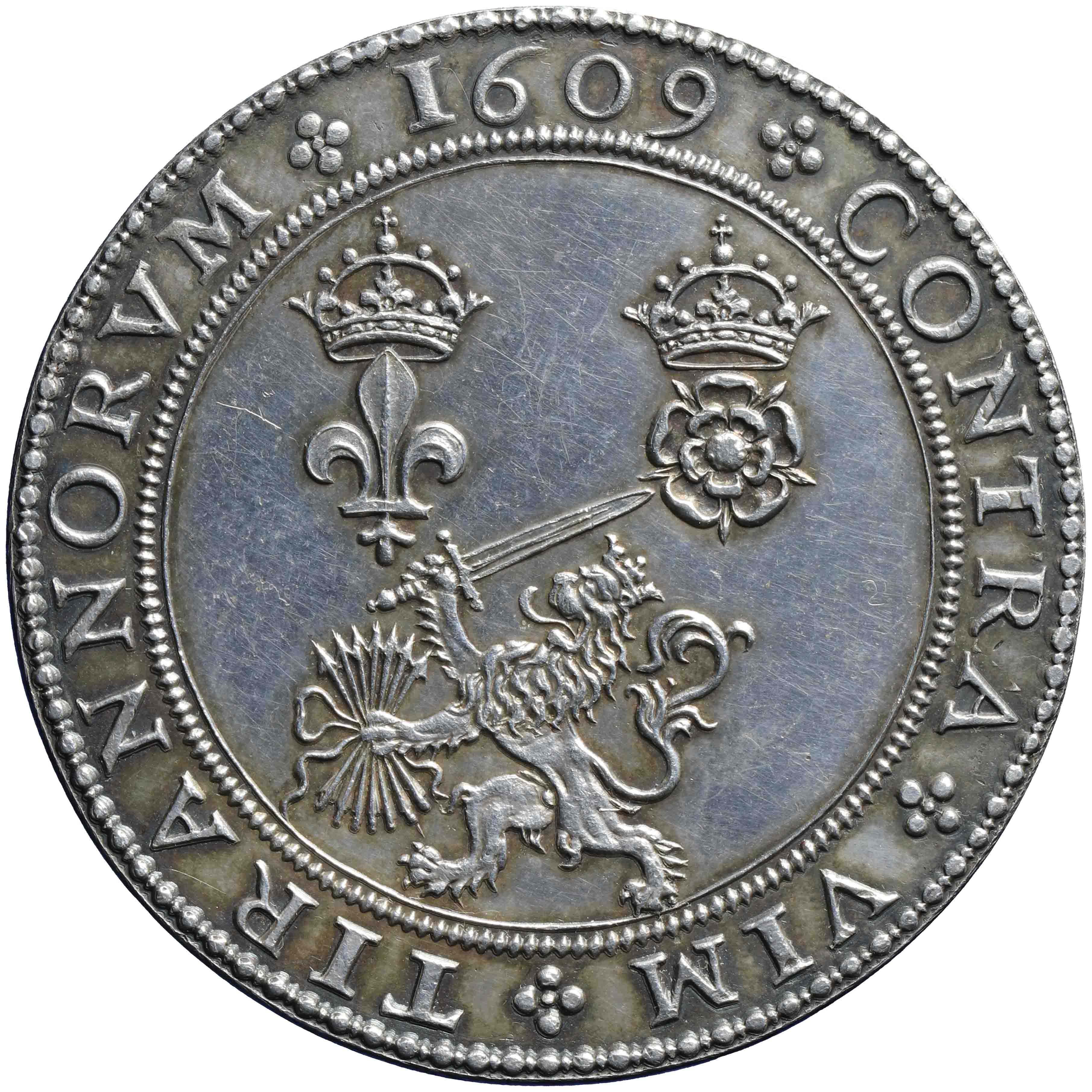 Afbeelding van de voorzijde. Verlenging  alliantie van 1596 tussen Engeland, Frankrijk en de Republiek der Zeven Verenigde Nederlanden. Inventarisnummer:1950-0350