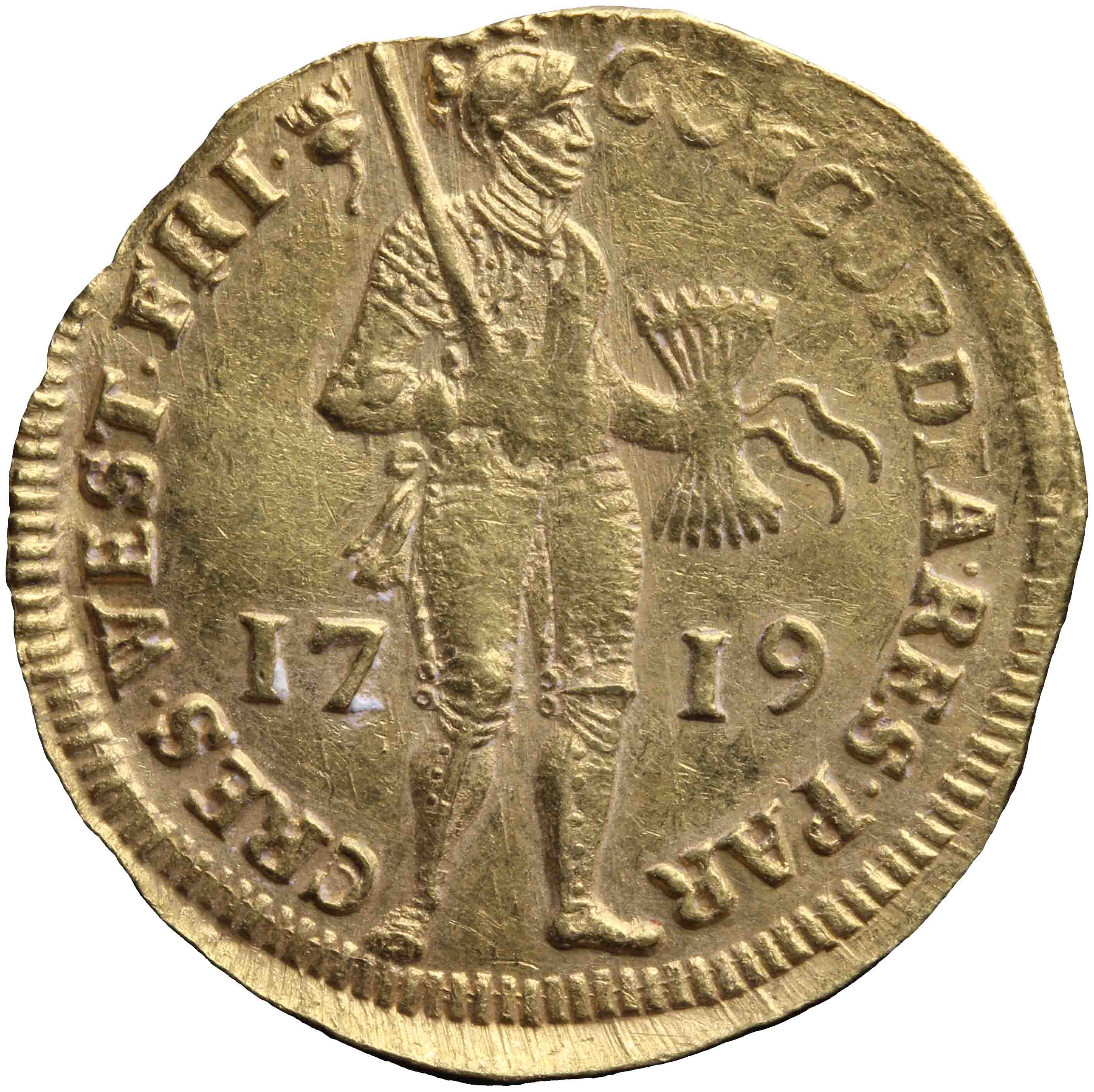Afbeelding van de voorzijde. gouden dukaat. Inventarisnummer:1952-0081