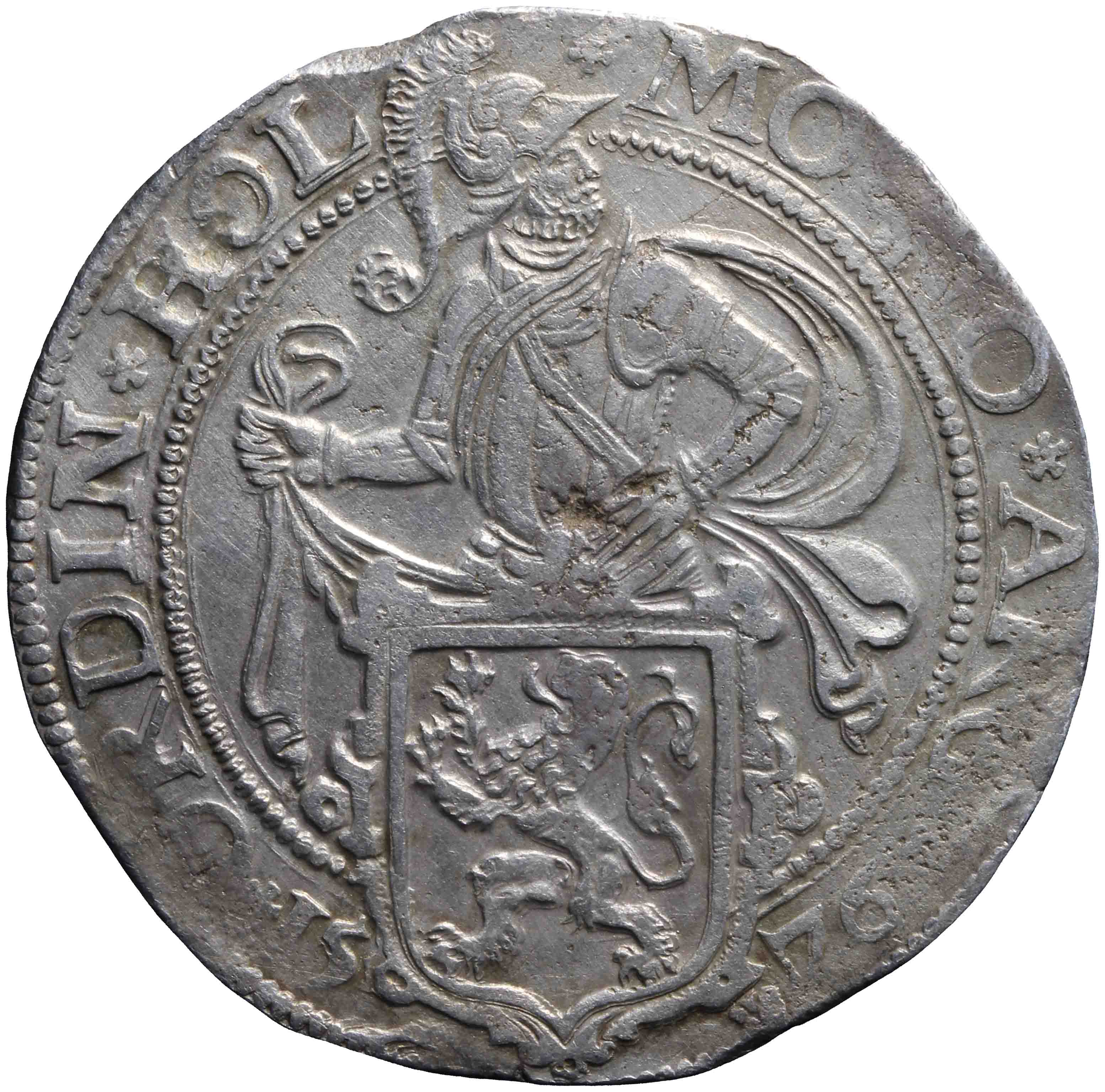 Afbeelding van de voorzijde. leeuwendaalder op Hollandse muntvoet. Inventarisnummer:1954-0063