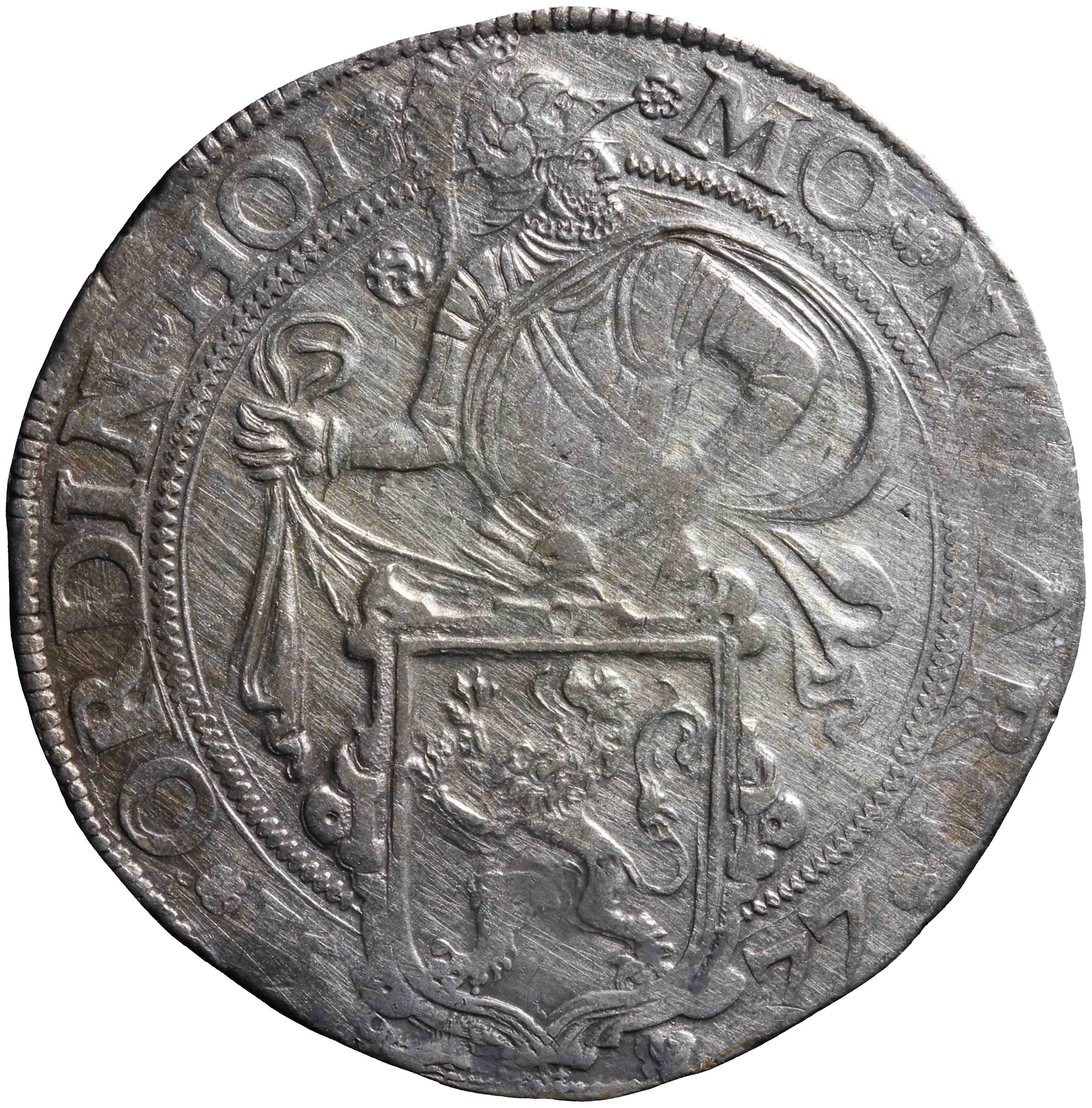 Afbeelding van de voorzijde. leeuwendaalder op Hollandse muntvoet. Inventarisnummer:1954-0067