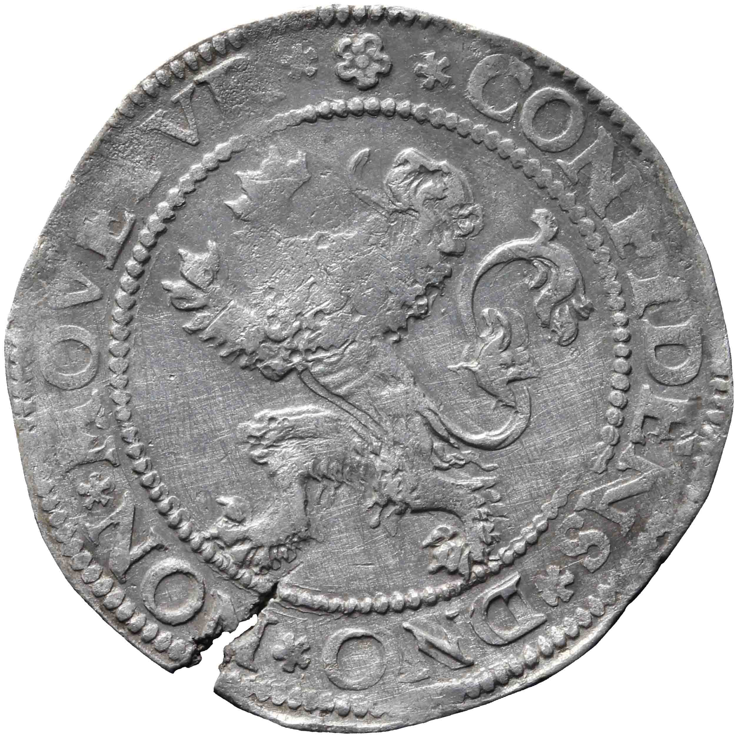 Afbeelding van de keerzijde. halve leeuwendaalder op Hollandse muntvoet. Inventarisnummer:1954-0068