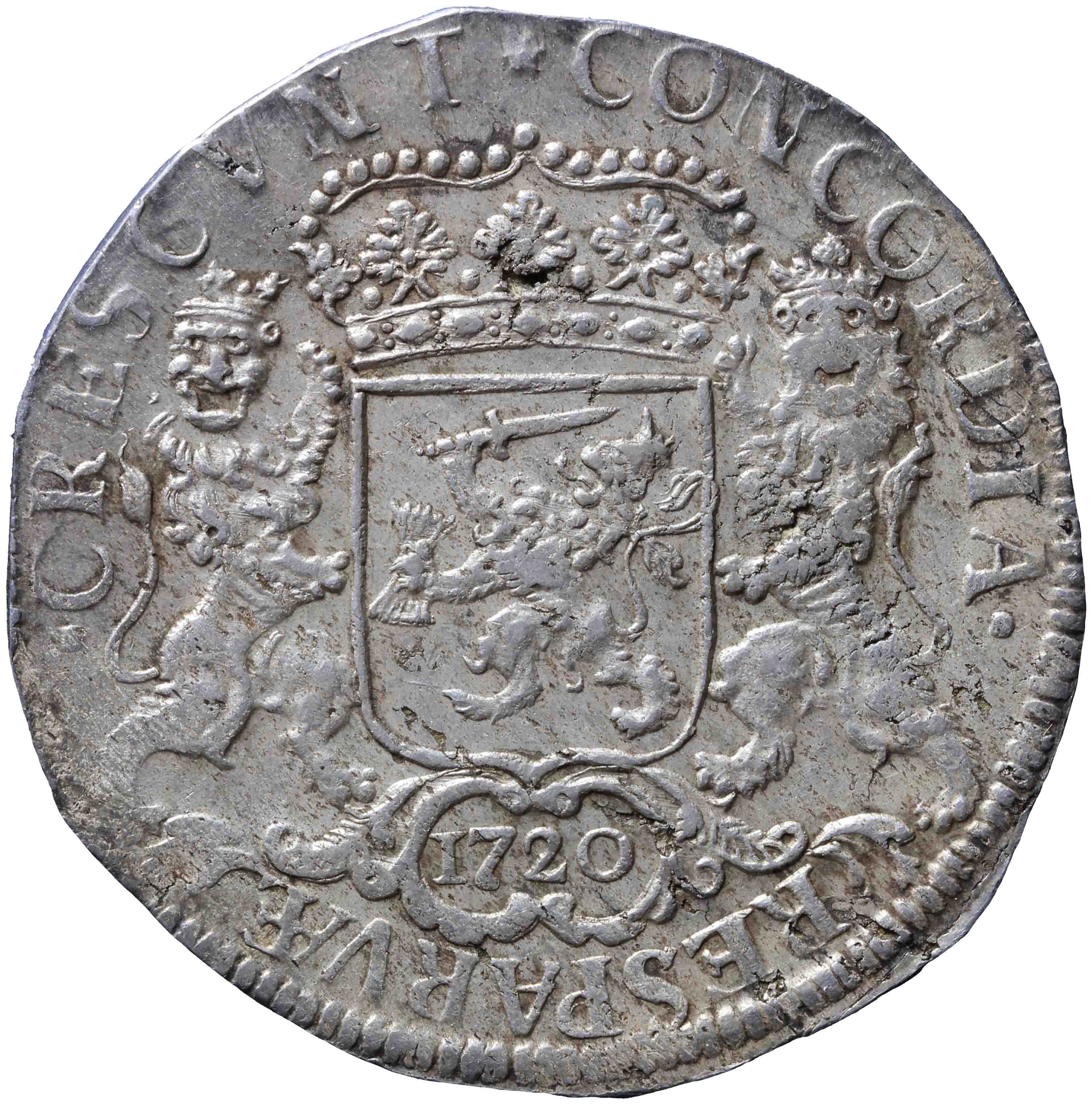 Afbeelding van de keerzijde. zilveren rijder of dukaton. Inventarisnummer:1956-0182