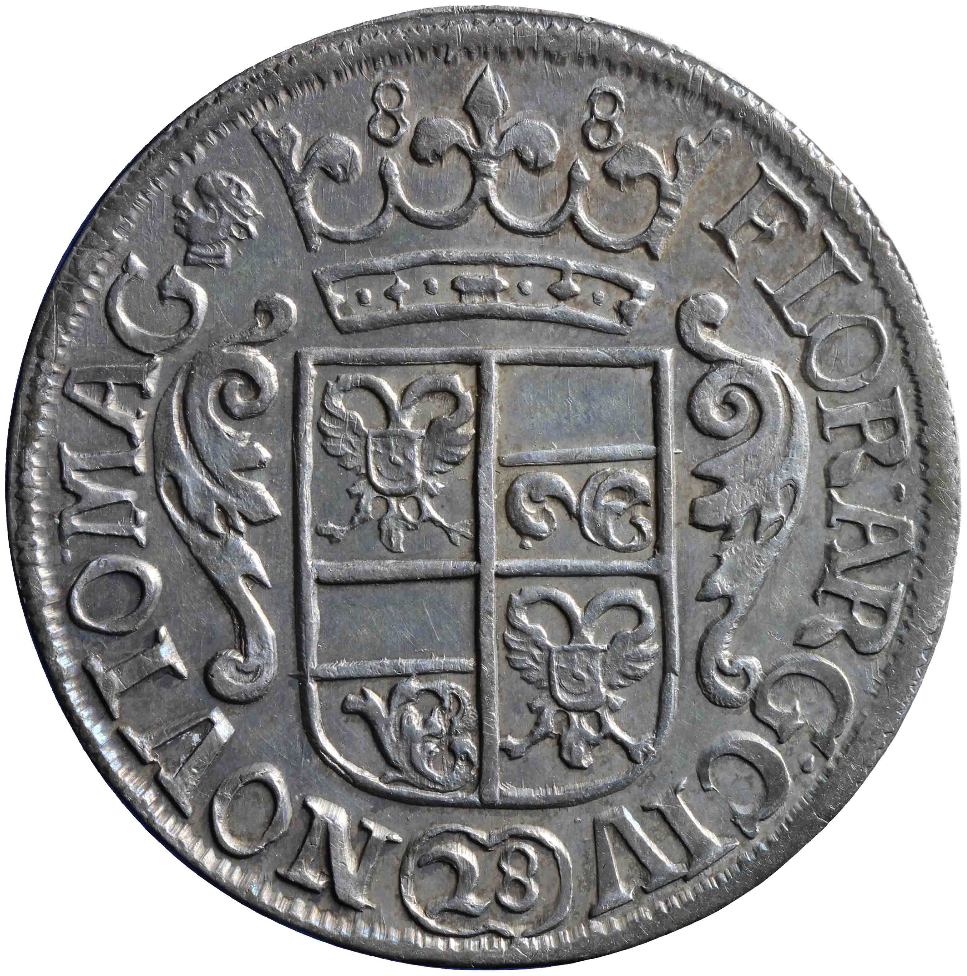 Afbeelding van de voorzijde. florijn ; achtentwintig stuiver. Inventarisnummer:1956-0474