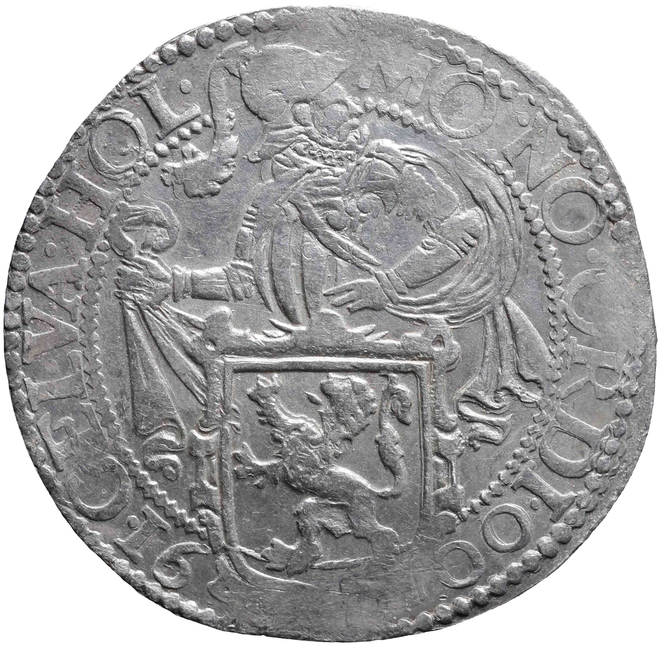 Afbeelding van de voorzijde. leeuwendaalder op Hollandse muntvoet. Inventarisnummer:1957-0065