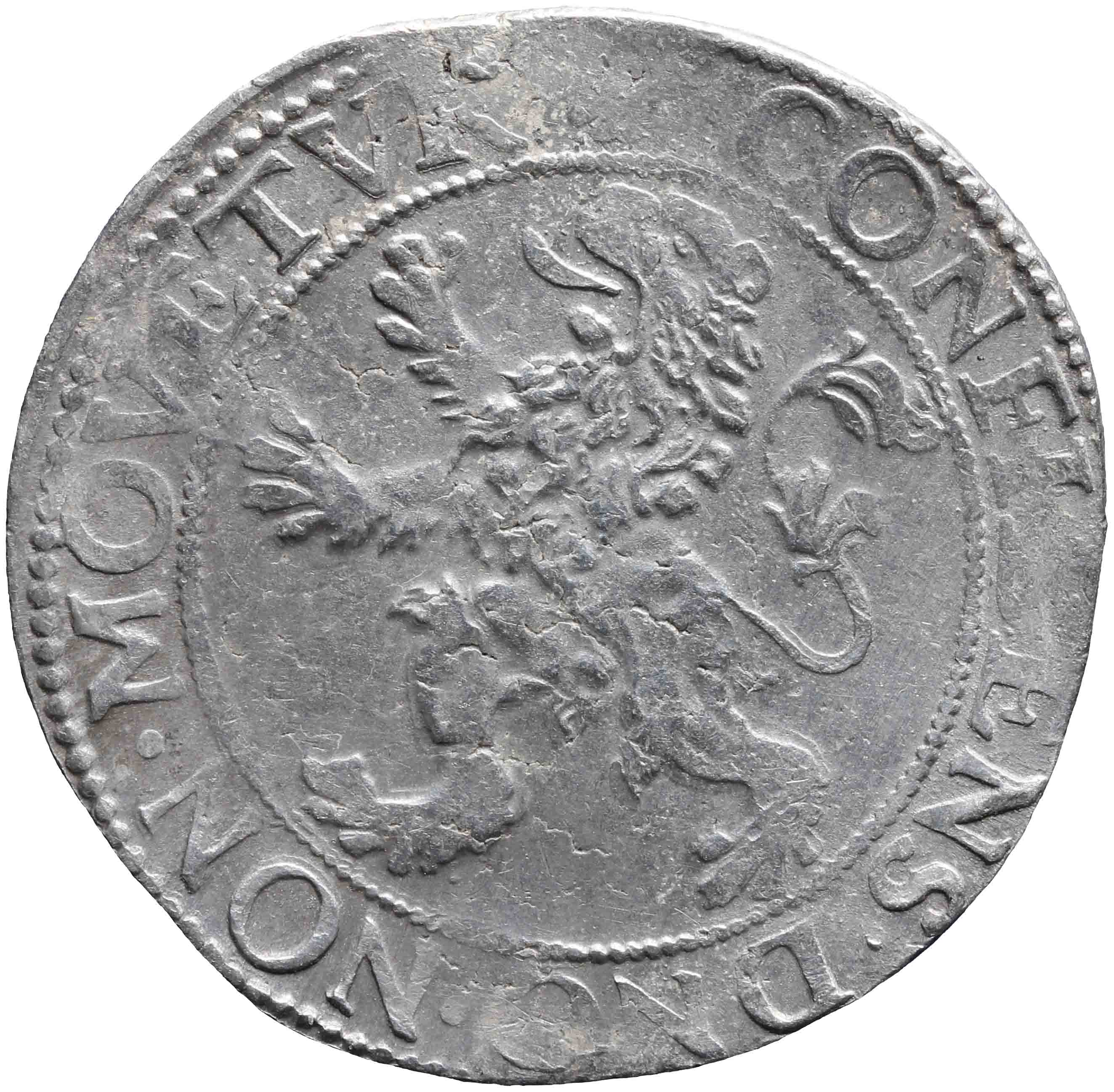 Afbeelding van de keerzijde. leeuwendaalder op Hollandse muntvoet. Inventarisnummer:1957-0065