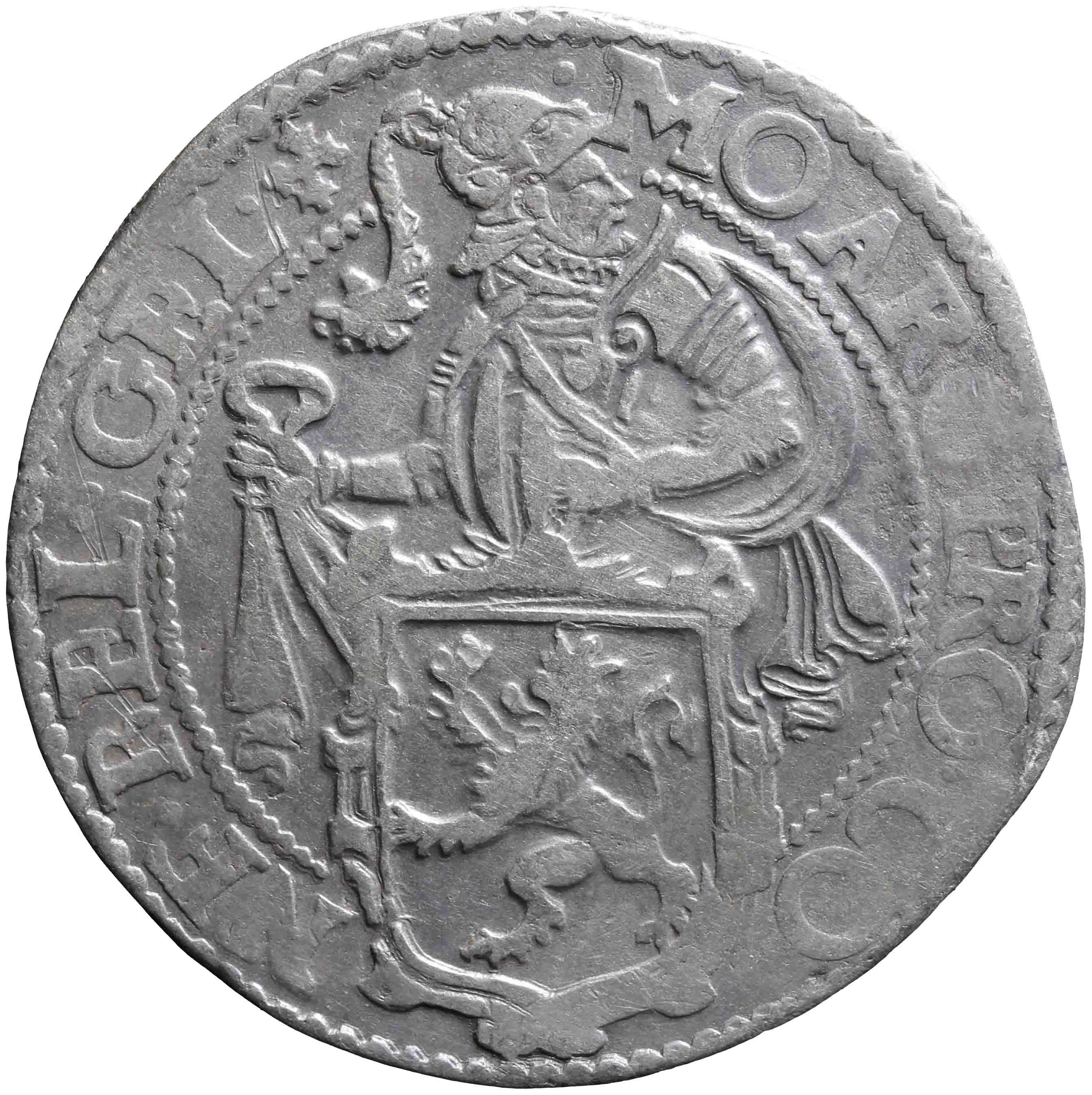 Afbeelding van de voorzijde. leeuwendaalder op Generaliteitsmuntvoet. Inventarisnummer:1957-0087