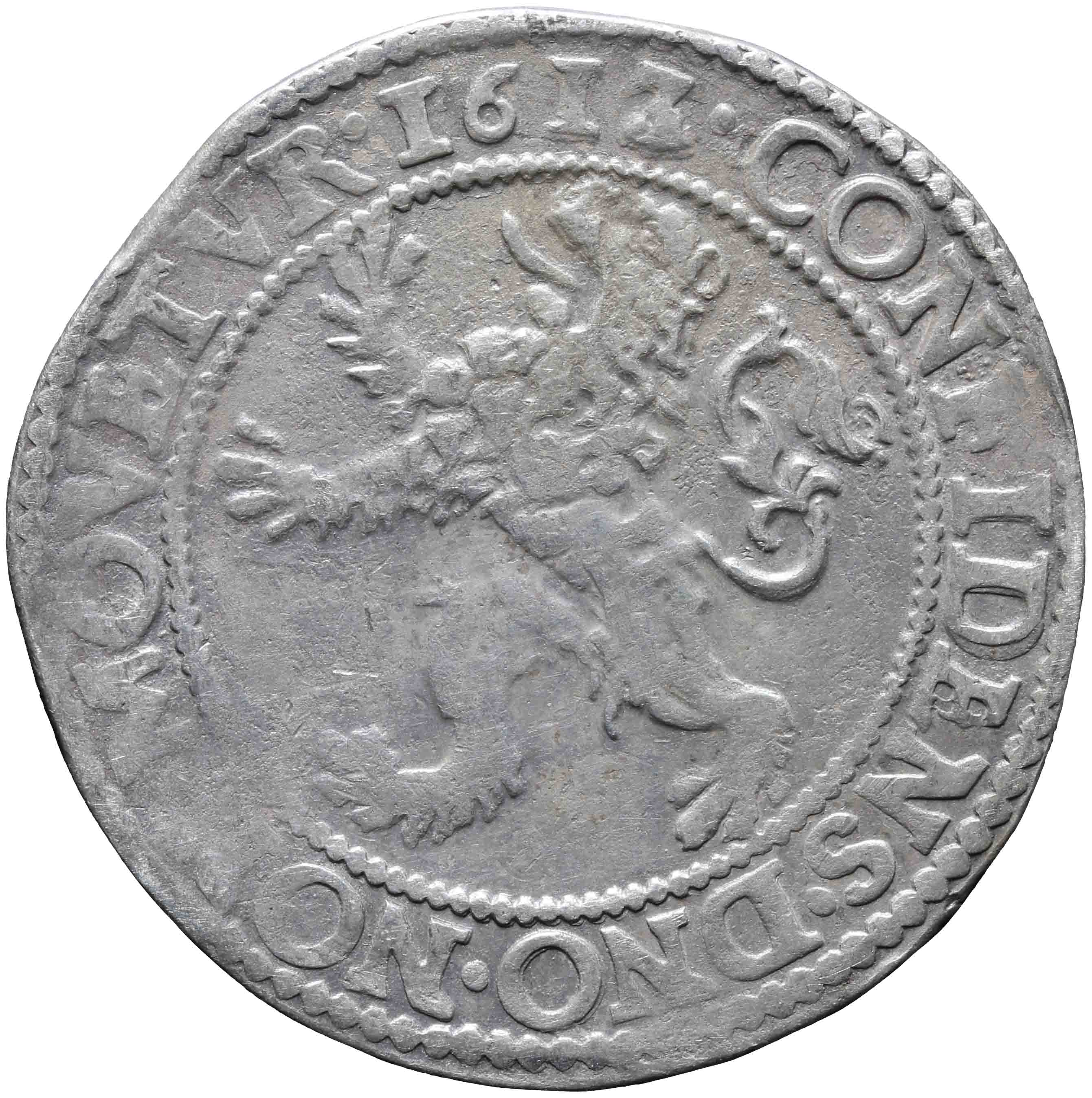 Afbeelding van de keerzijde. leeuwendaalder op Generaliteitsmuntvoet. Inventarisnummer:1957-0087