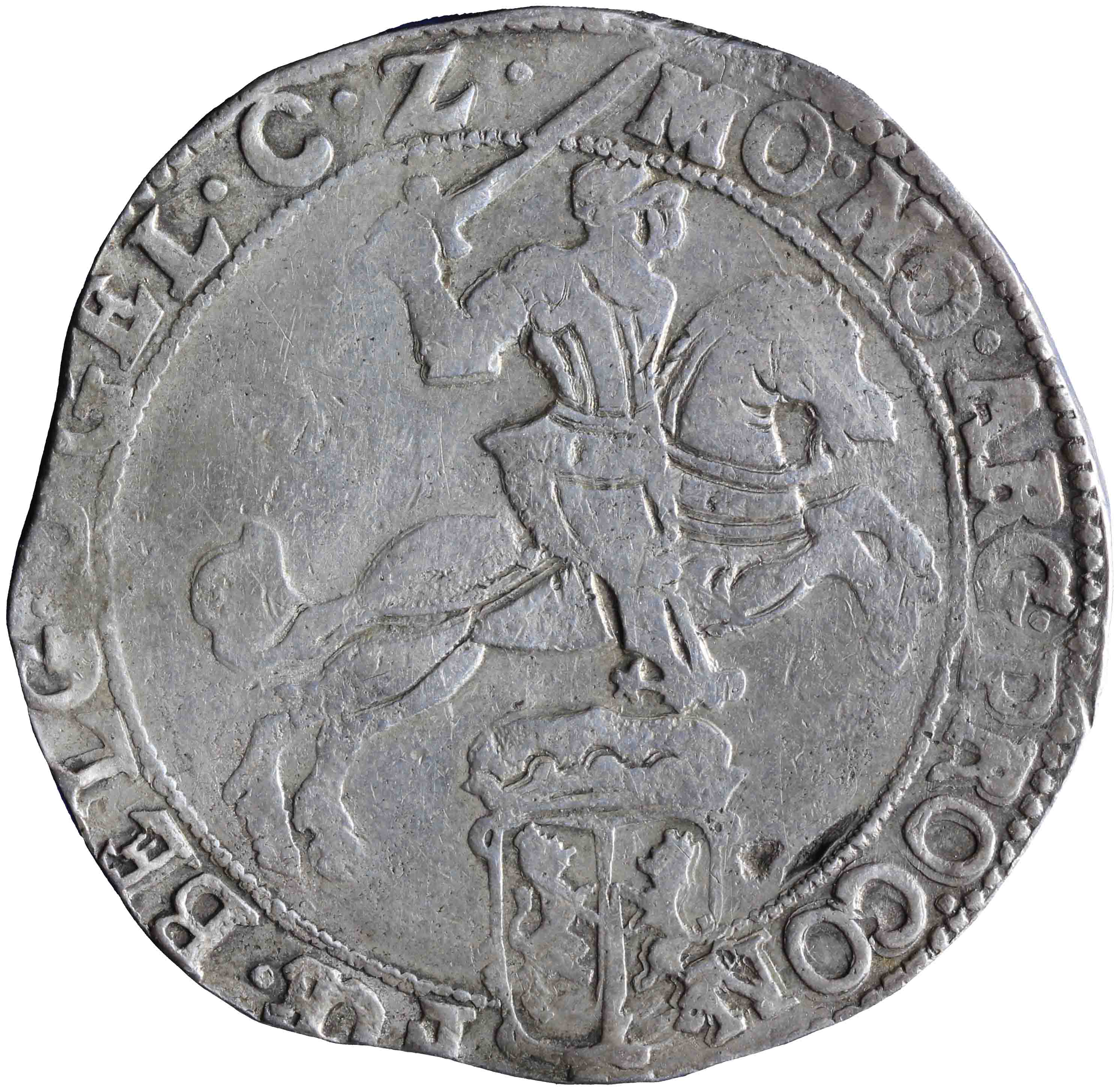 Afbeelding van de voorzijde. zilveren rijder of dukaton. Inventarisnummer:1957-0089