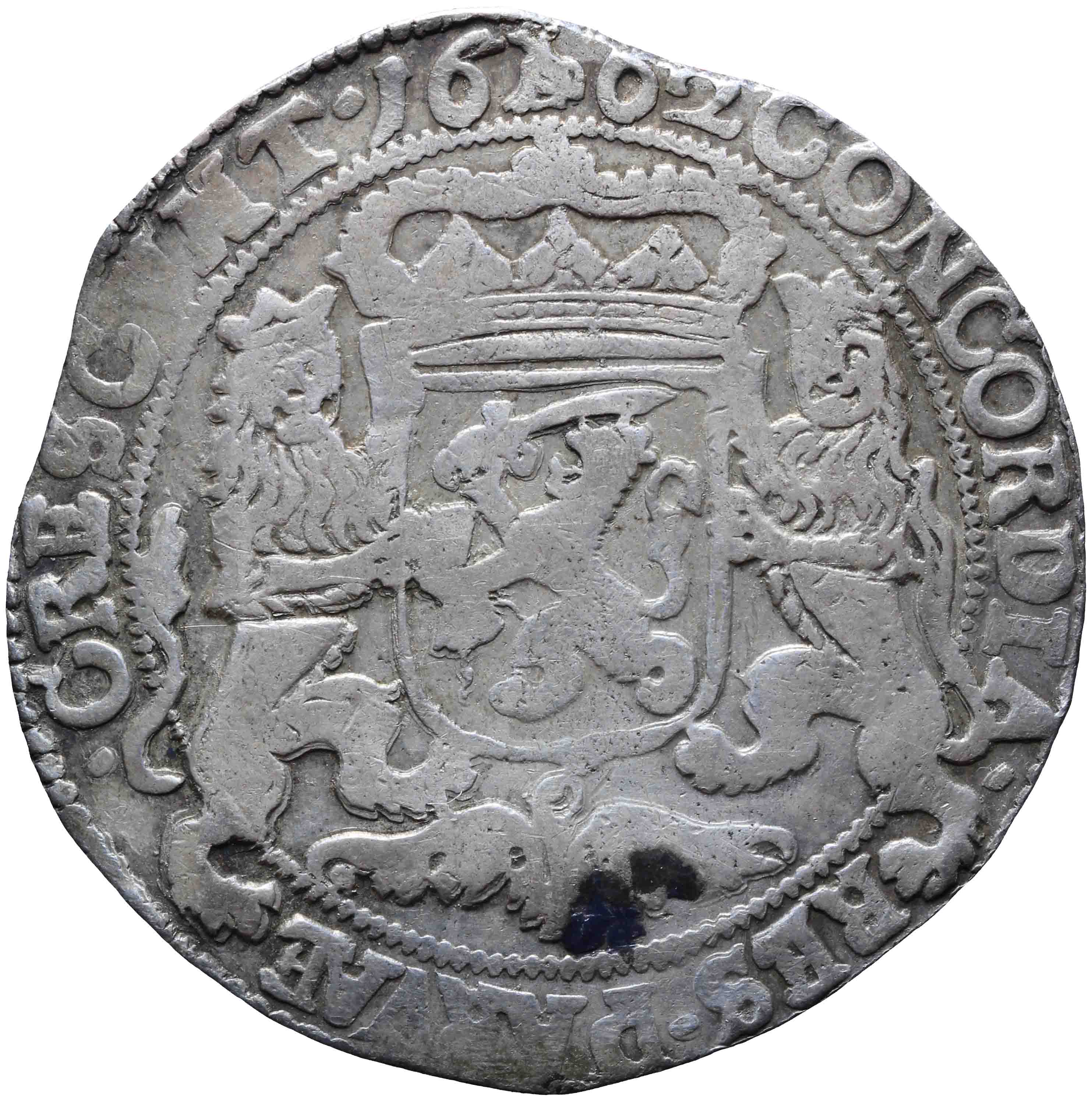 Afbeelding van de keerzijde. zilveren rijder of dukaton. Inventarisnummer:1957-0089