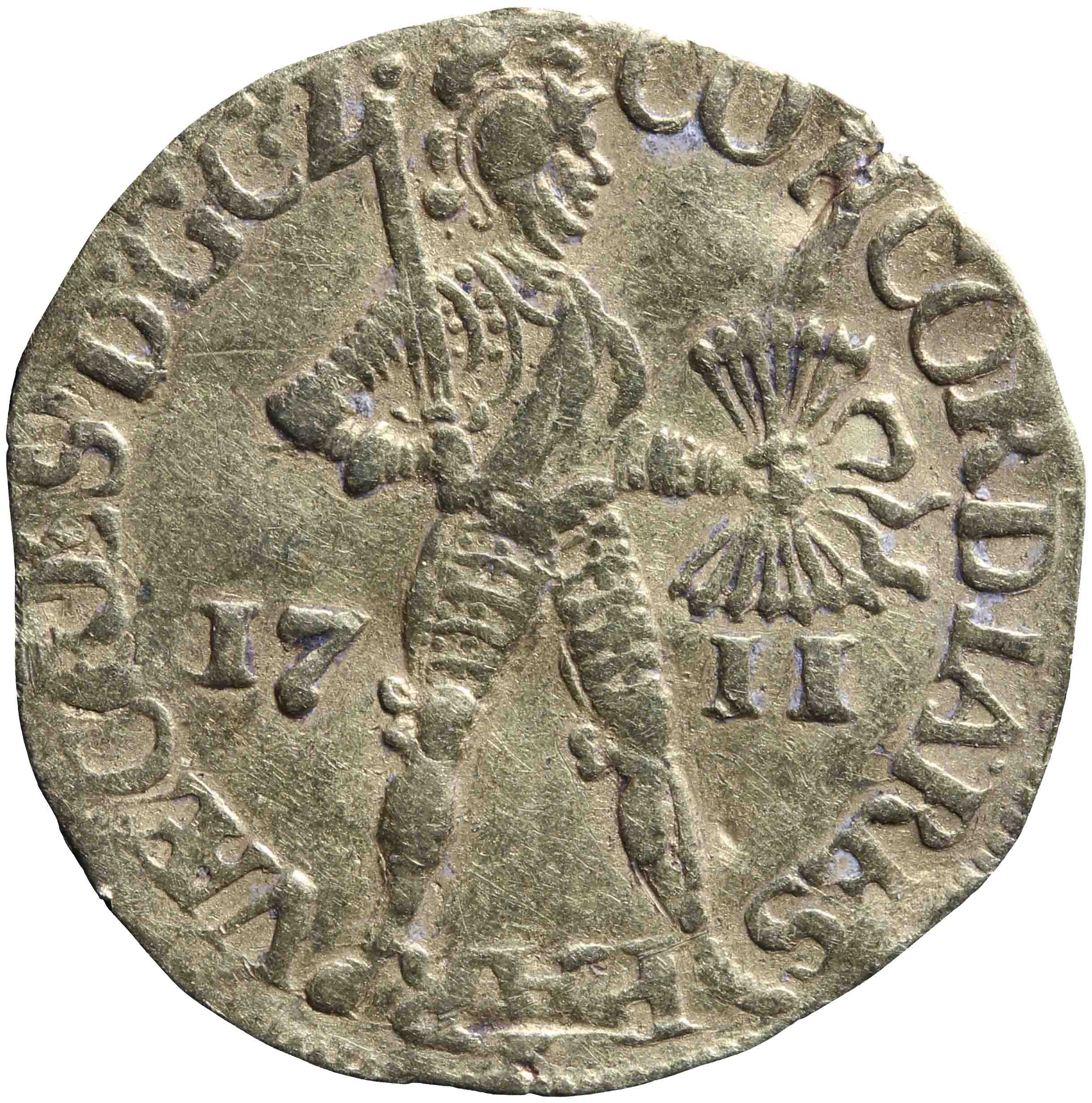 Afbeelding van de voorzijde. gouden dukaat. Inventarisnummer:1957-0091
