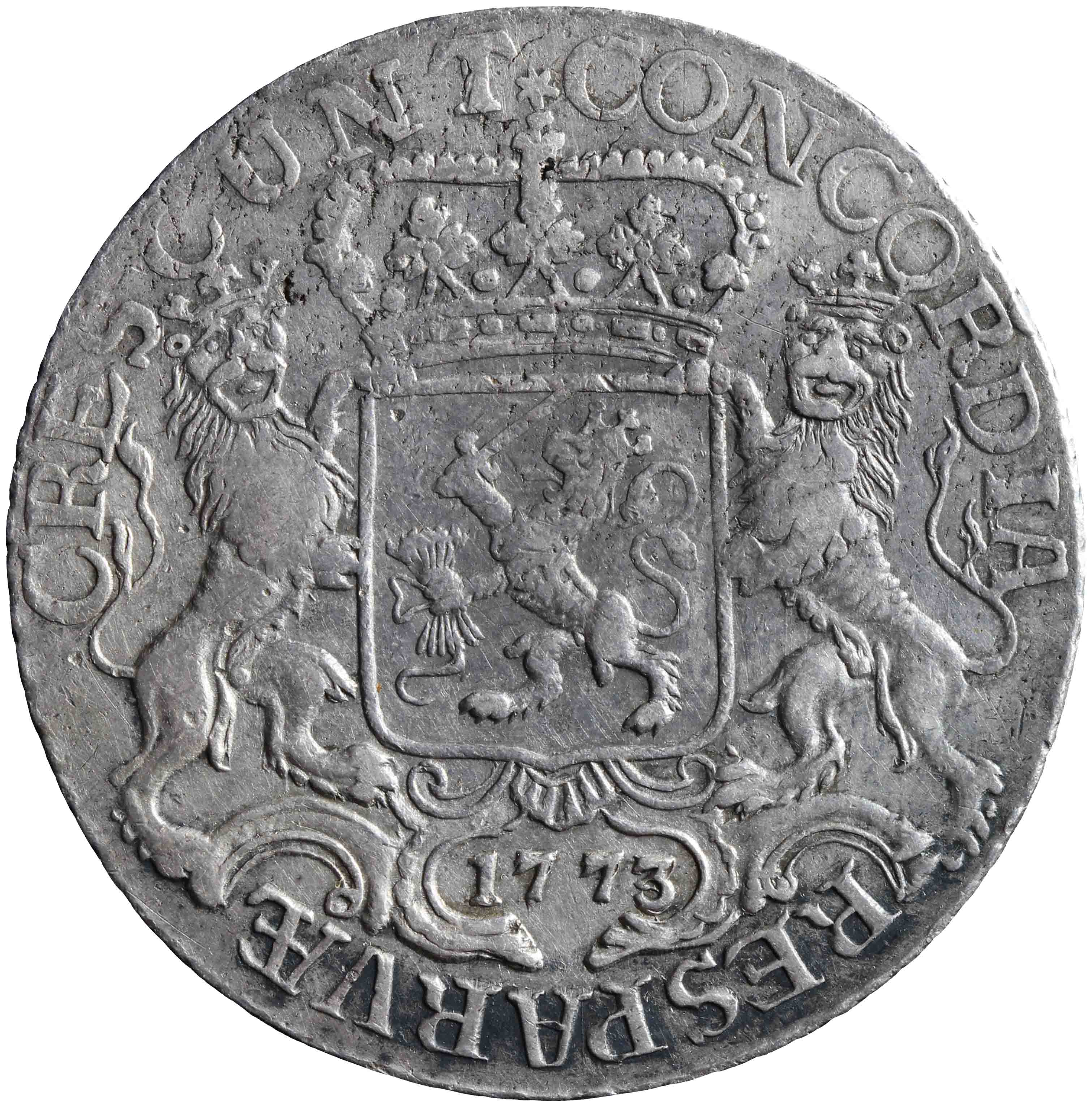 Afbeelding van de keerzijde. zilveren rijder of dukaton. Inventarisnummer:1957-0092