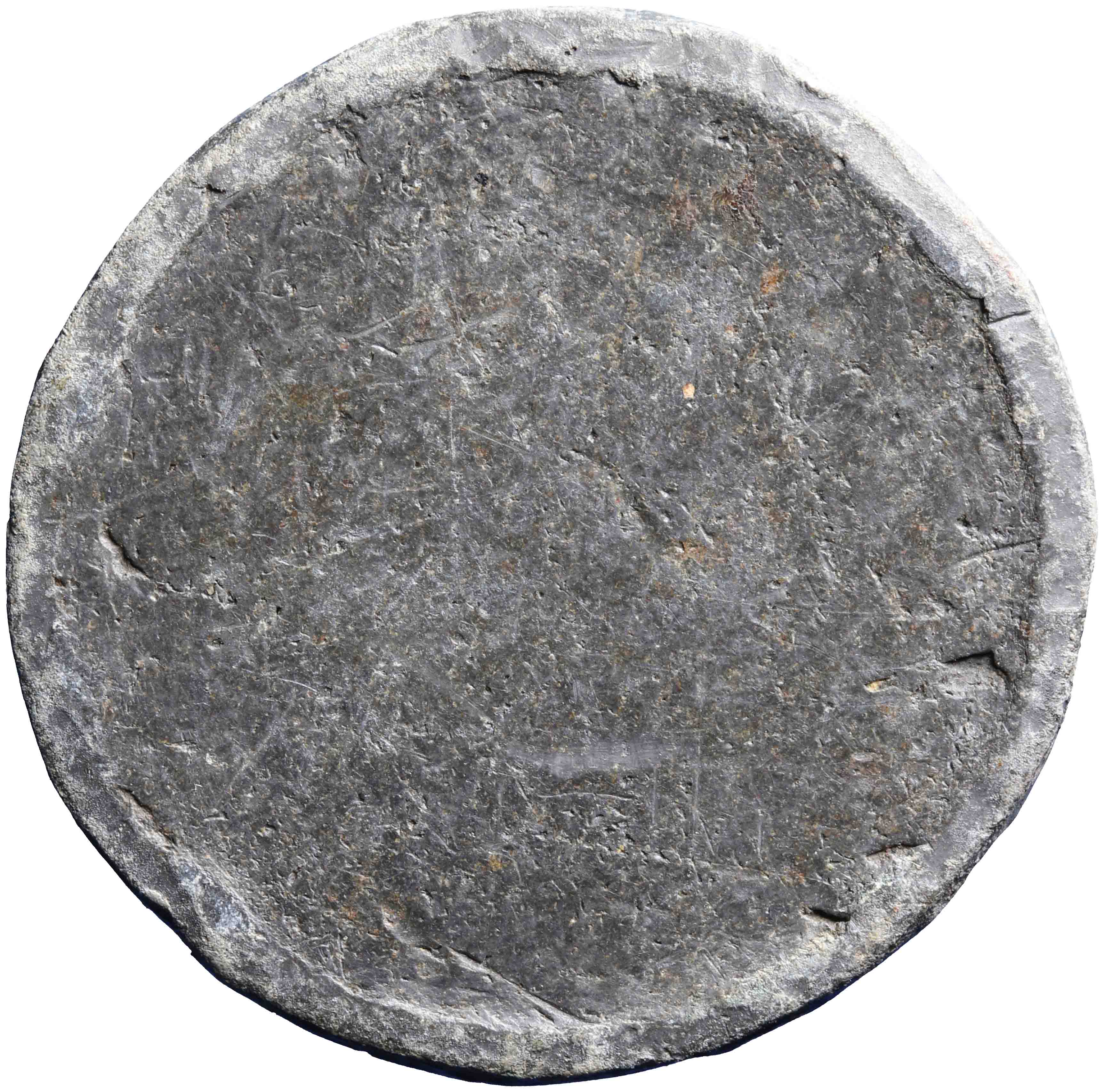Afbeelding van de keerzijde. avondmaalsloodje. Inventarisnummer:1957-0626