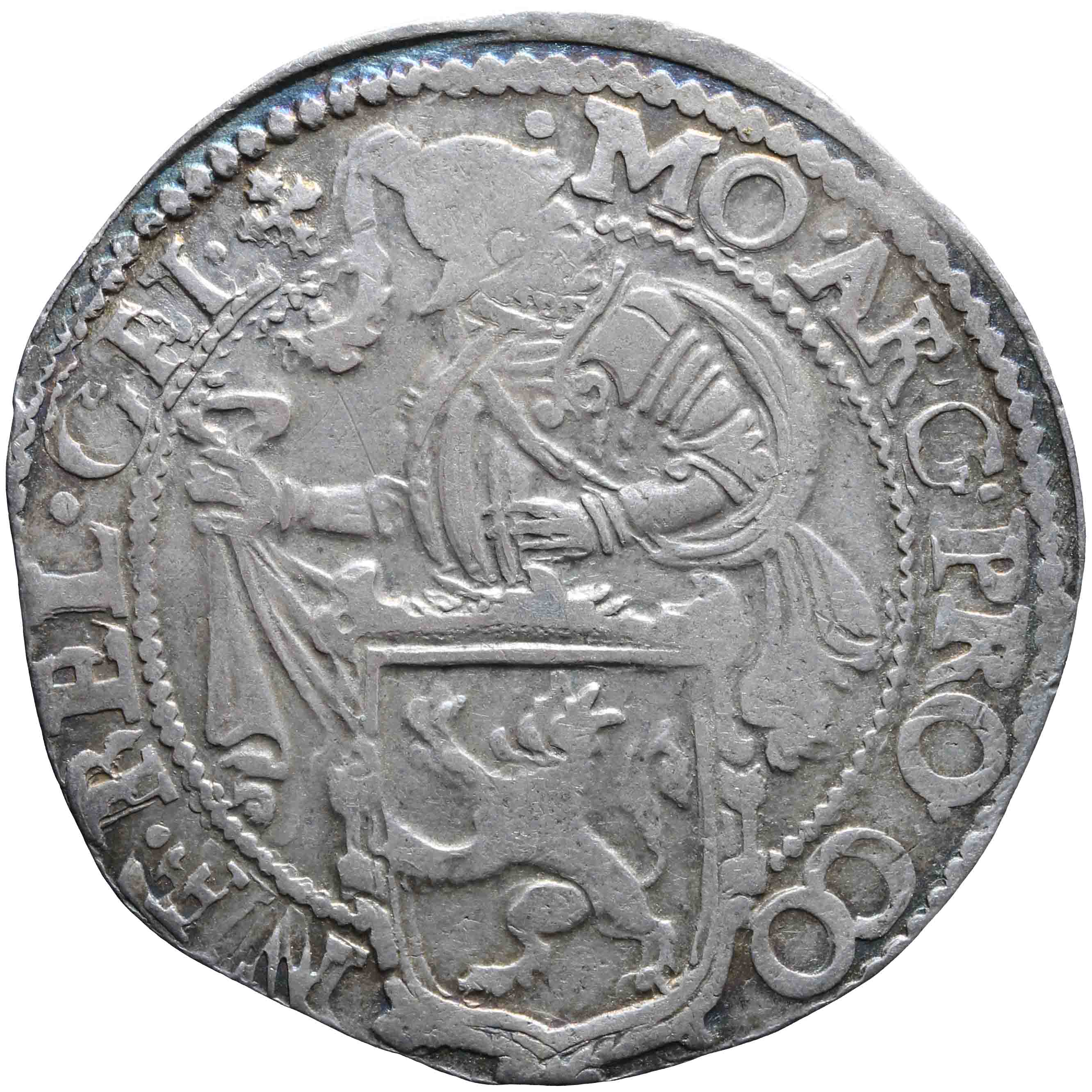 Afbeelding van de voorzijde. leeuwendaalder op Generaliteitsmuntvoet. Inventarisnummer:1958-0025