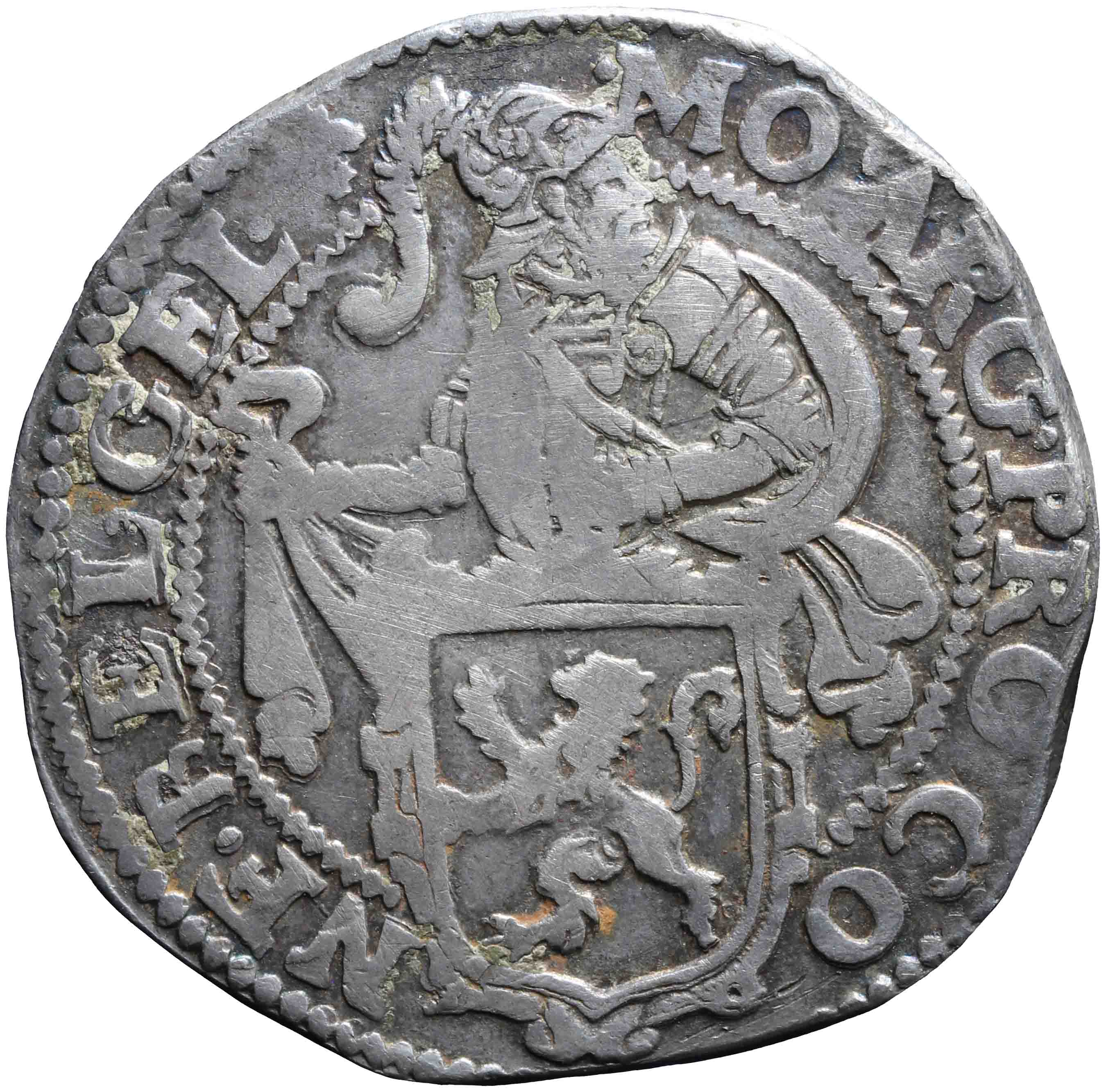 Afbeelding van de voorzijde. leeuwendaalder op Generaliteitsmuntvoet. Inventarisnummer:1958-0053