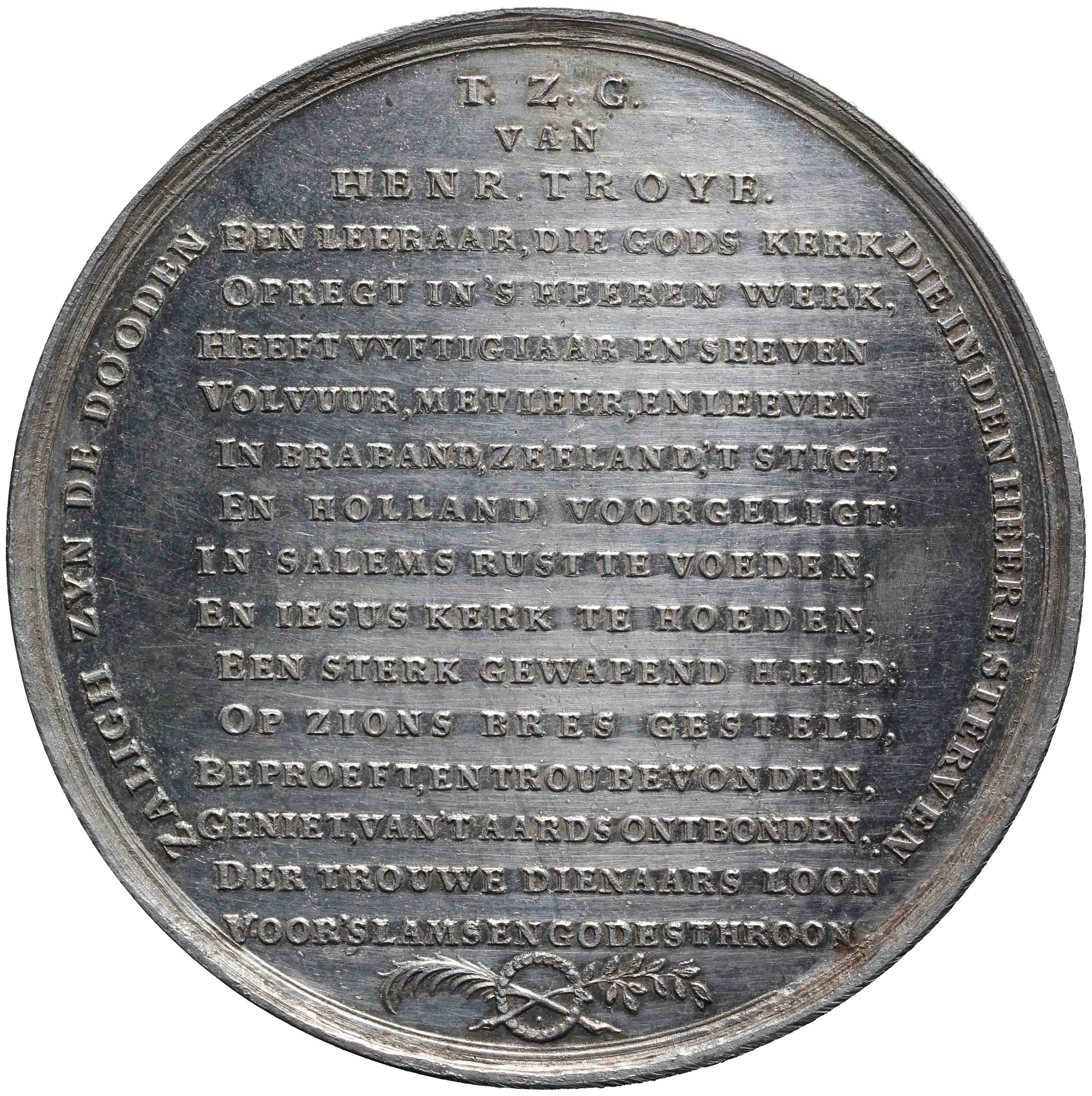 Afbeelding van de keerzijde. Overlijden Henricus Troye. Inventarisnummer:1958-0148