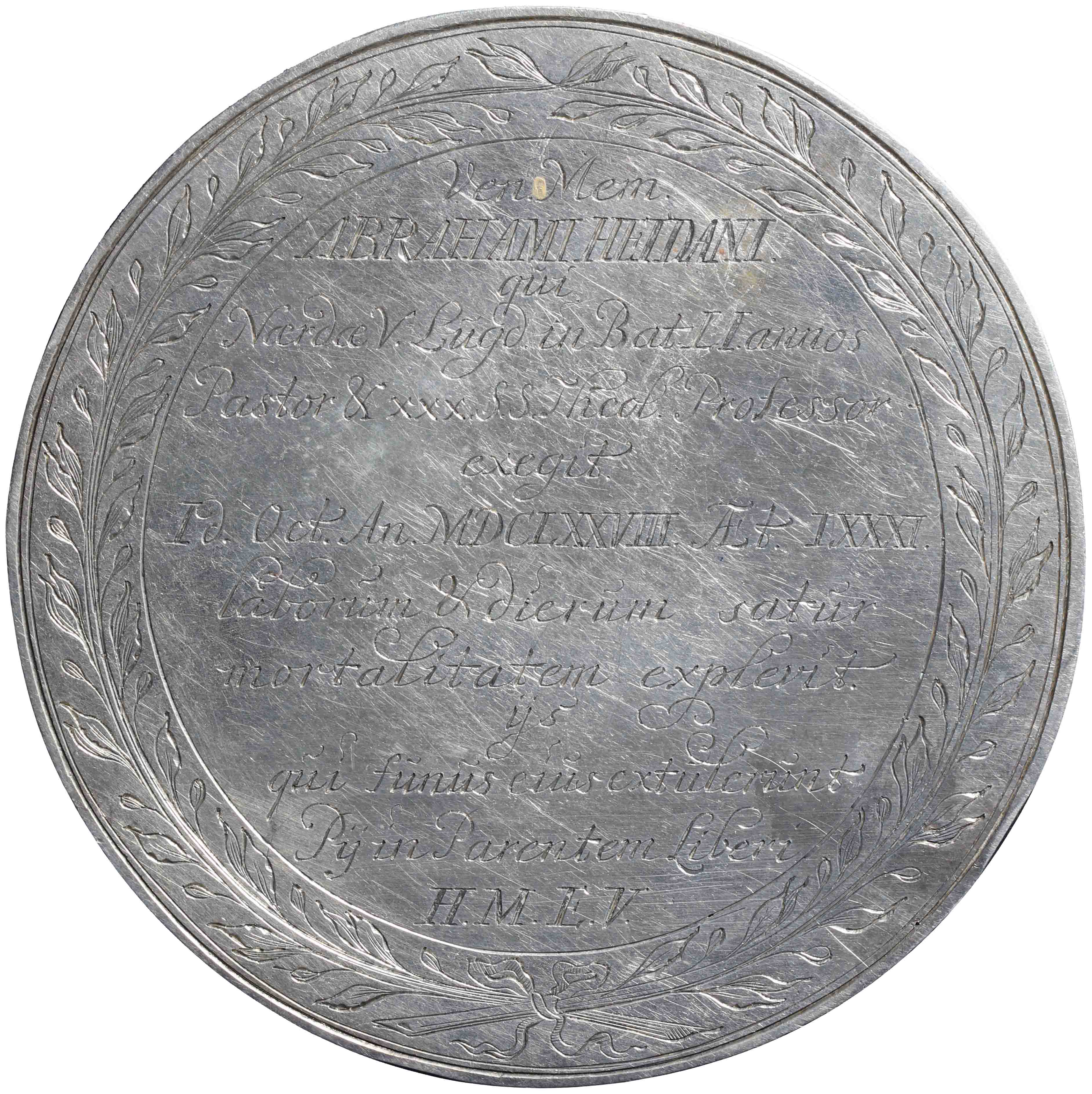 Afbeelding van de keerzijde. Overlijden Abraham Heidanus. Inventarisnummer:1958-0179