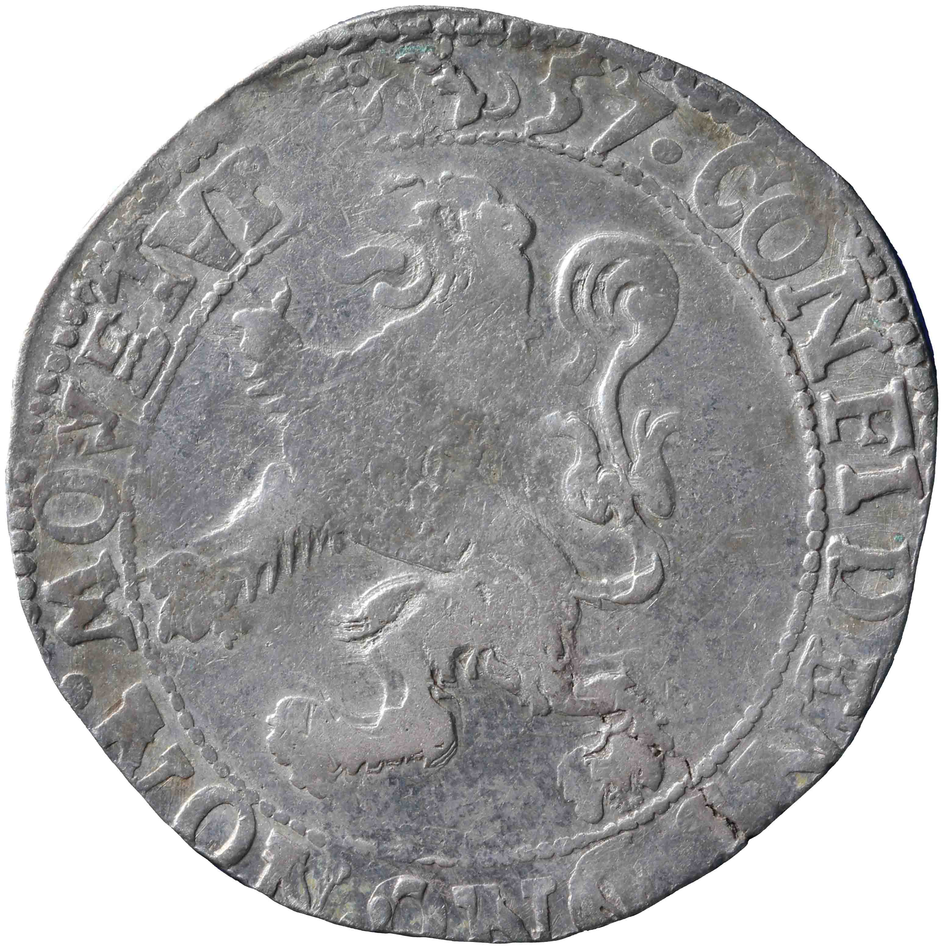 Afbeelding van de keerzijde. leeuwendaalder op Generaliteitsmuntvoet. Inventarisnummer:1958-0265