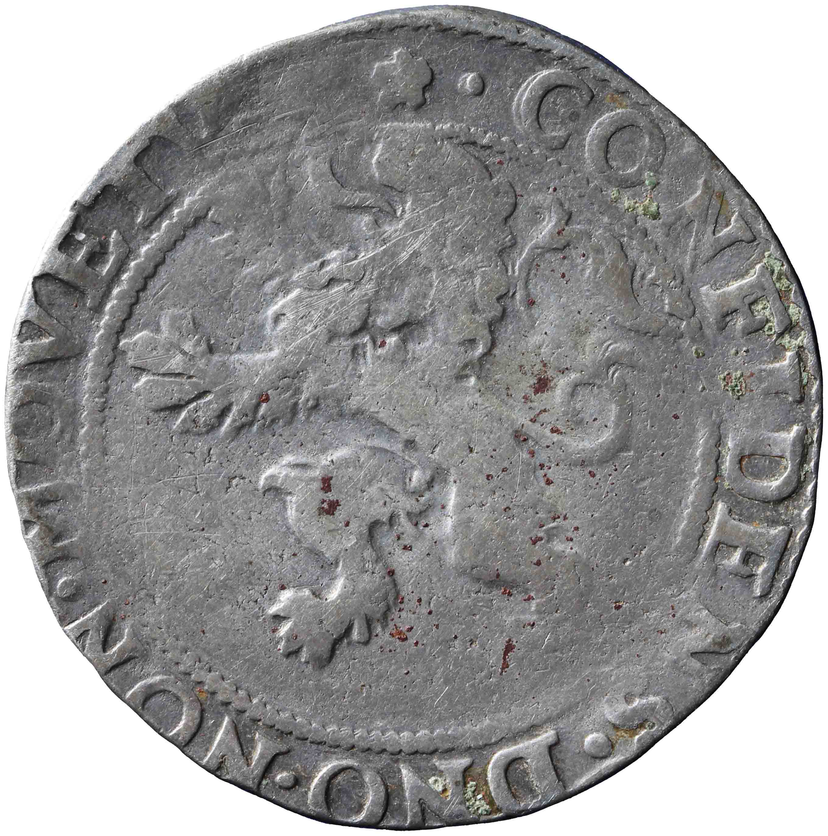 Afbeelding van de keerzijde. halve provinciale leeuwendaalder op Hollandse muntvoet. Inventarisnummer:1958-0322