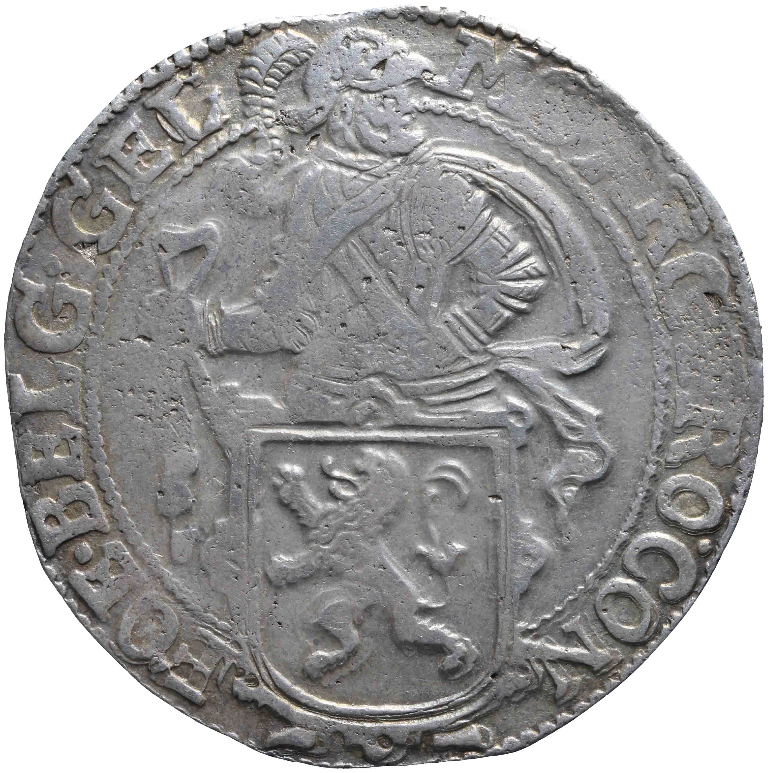 Afbeelding van de voorzijde. leeuwendaalder op Generaliteitsmuntvoet. Inventarisnummer:1960-0085