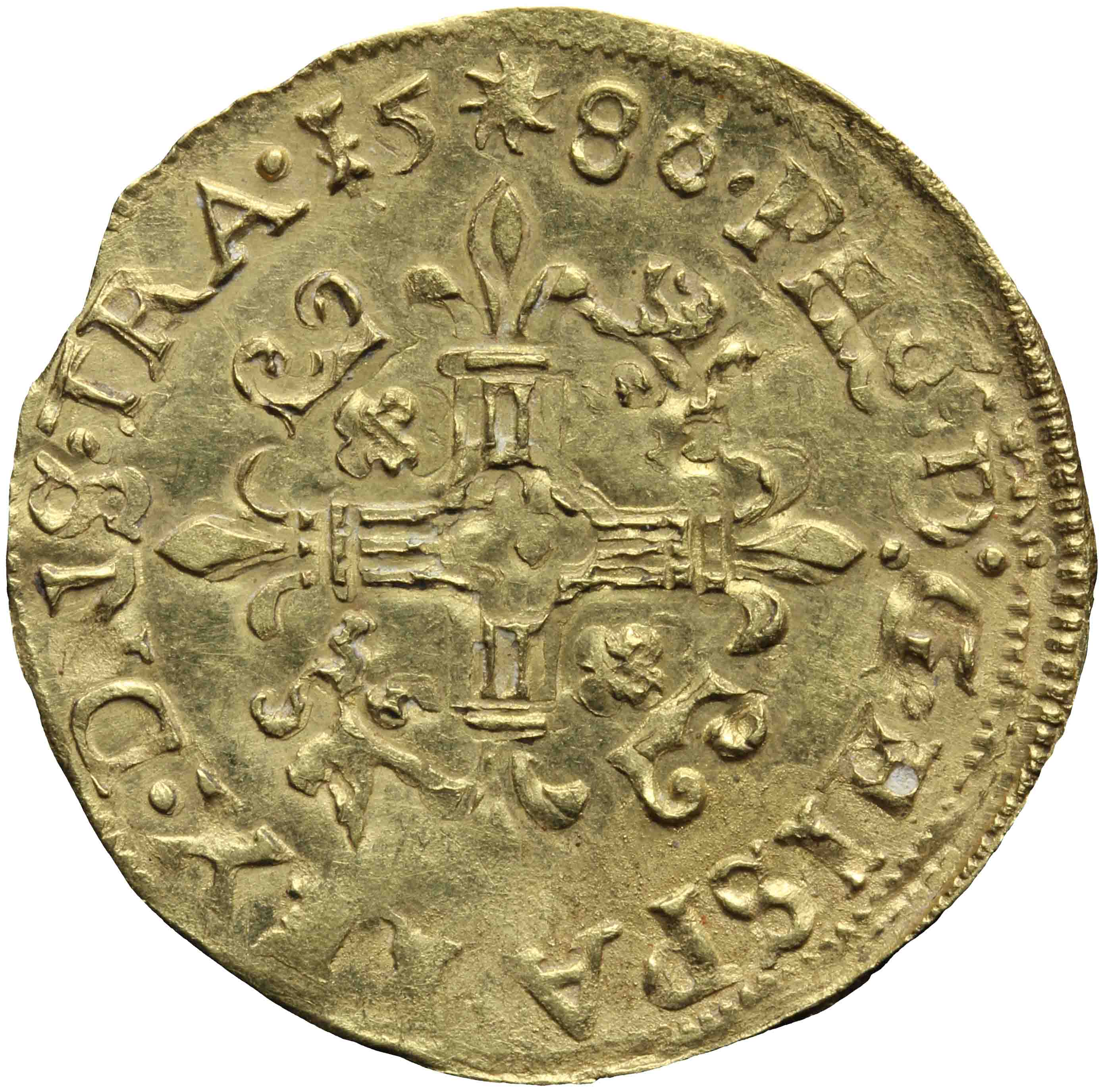 Afbeelding van de voorzijde. gouden kroon. Inventarisnummer:1960-0746