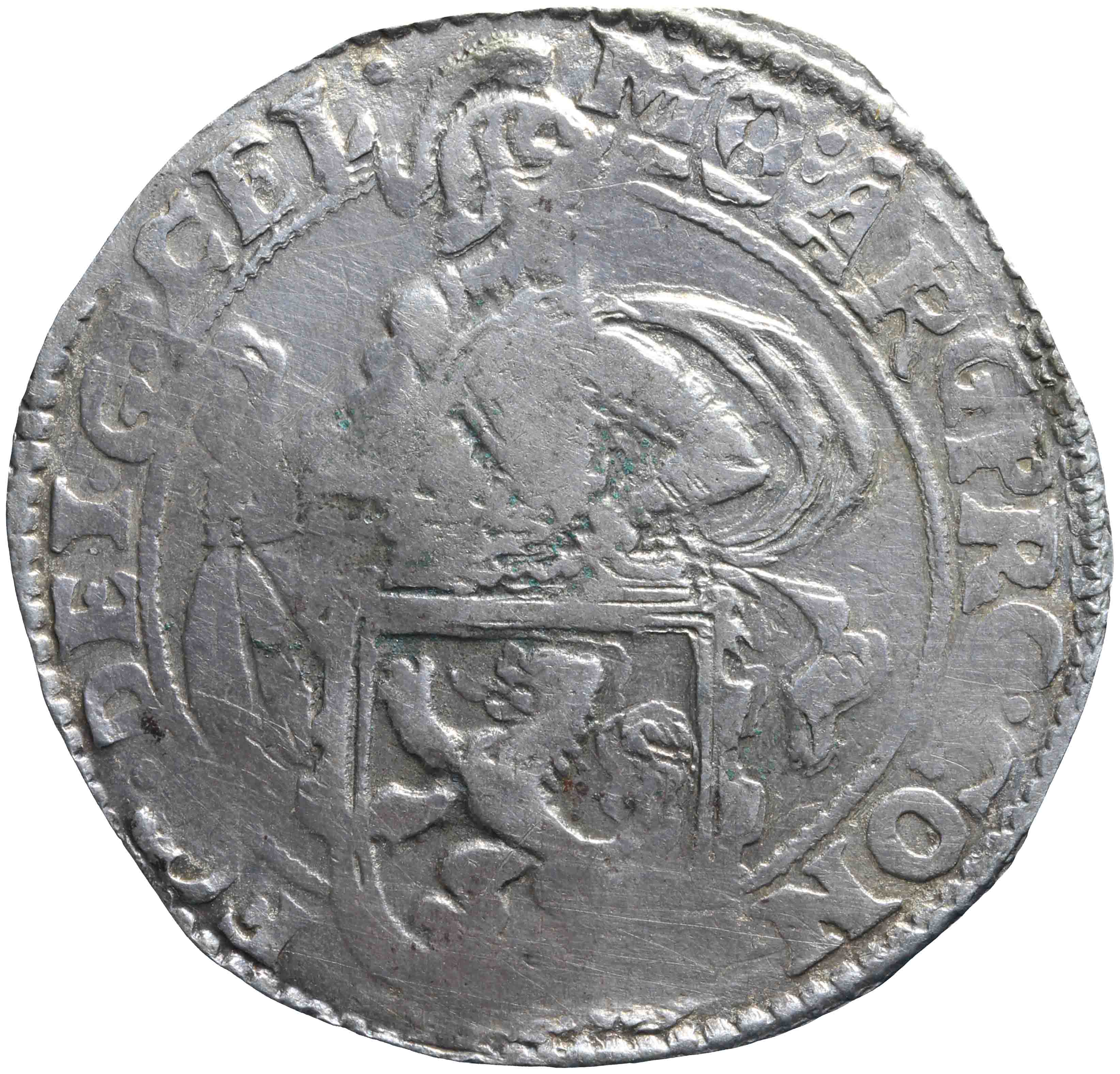 Afbeelding van de voorzijde. leeuwendaalder op Generaliteitsmuntvoet. Inventarisnummer:1963-0069