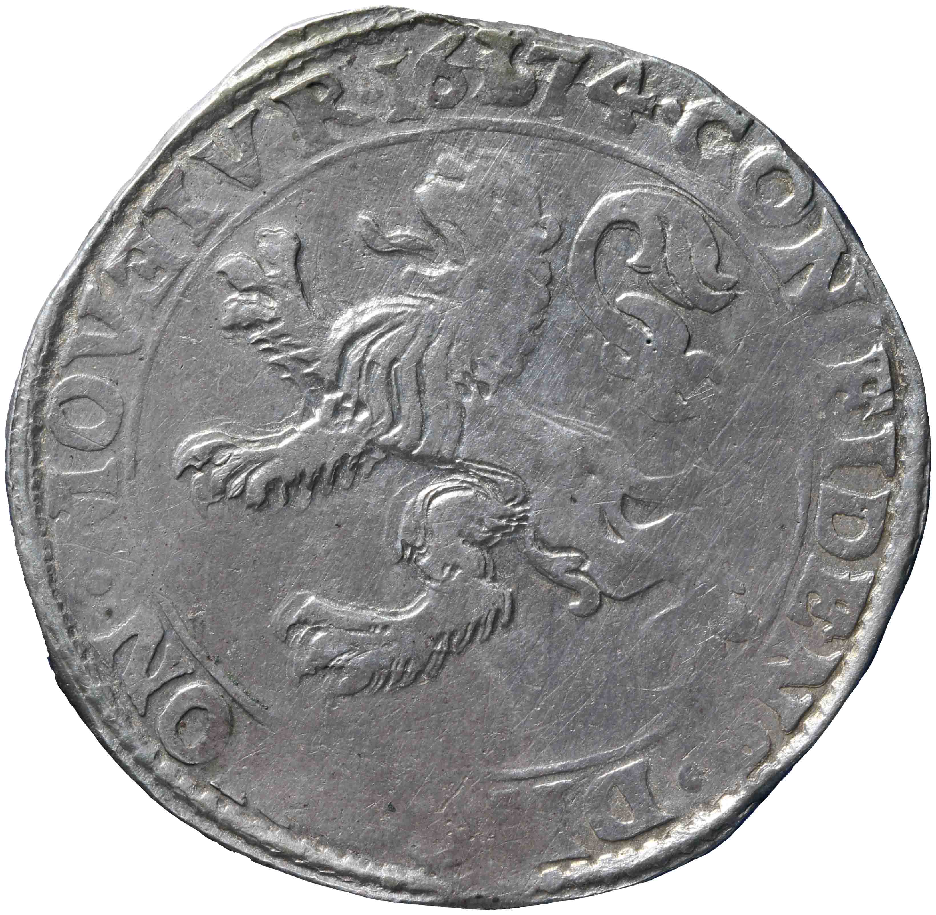 Afbeelding van de keerzijde. leeuwendaalder op Generaliteitsmuntvoet. Inventarisnummer:1963-0069