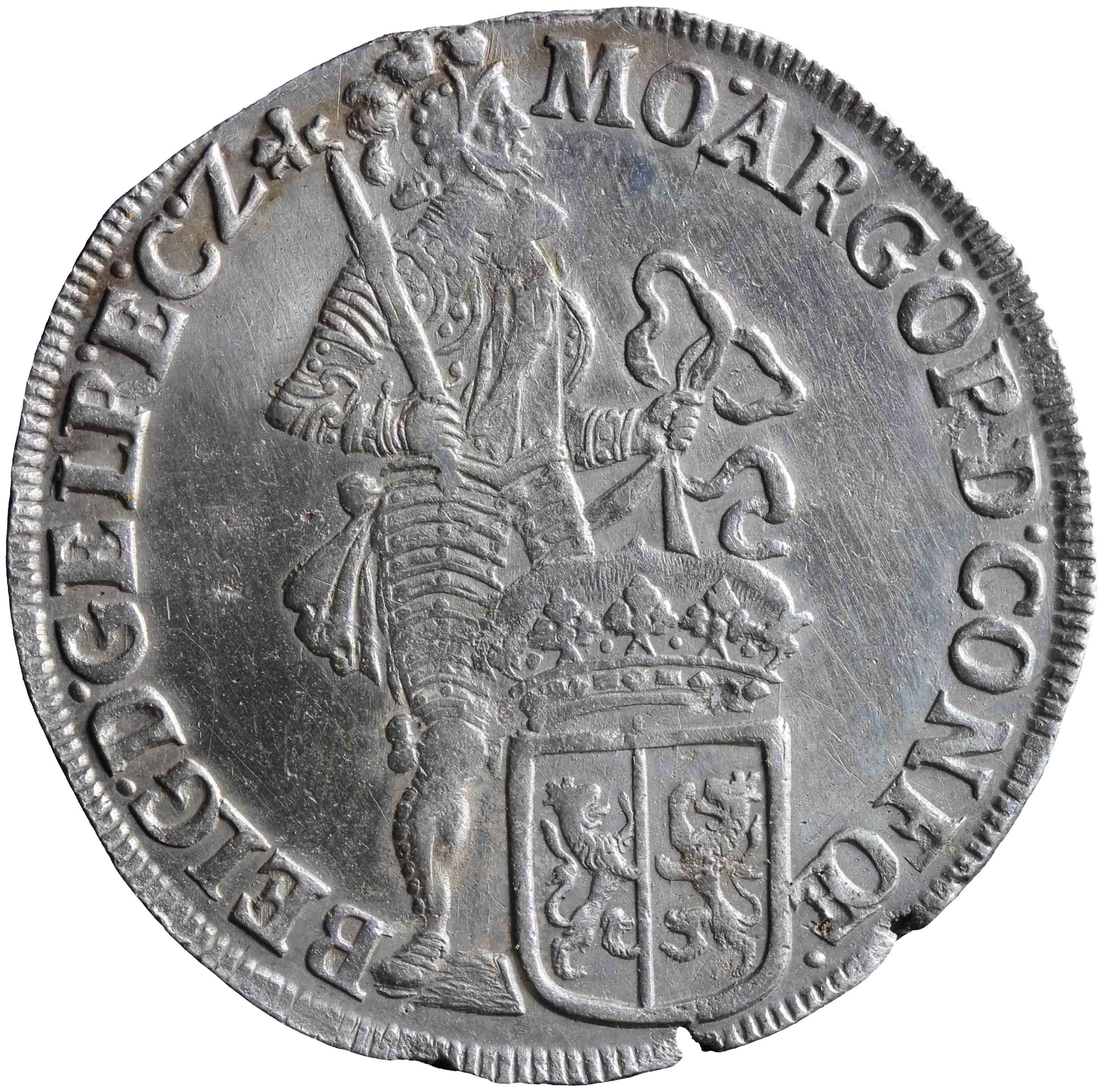 Afbeelding van de voorzijde. zilveren dukaat. Inventarisnummer:1963-0166