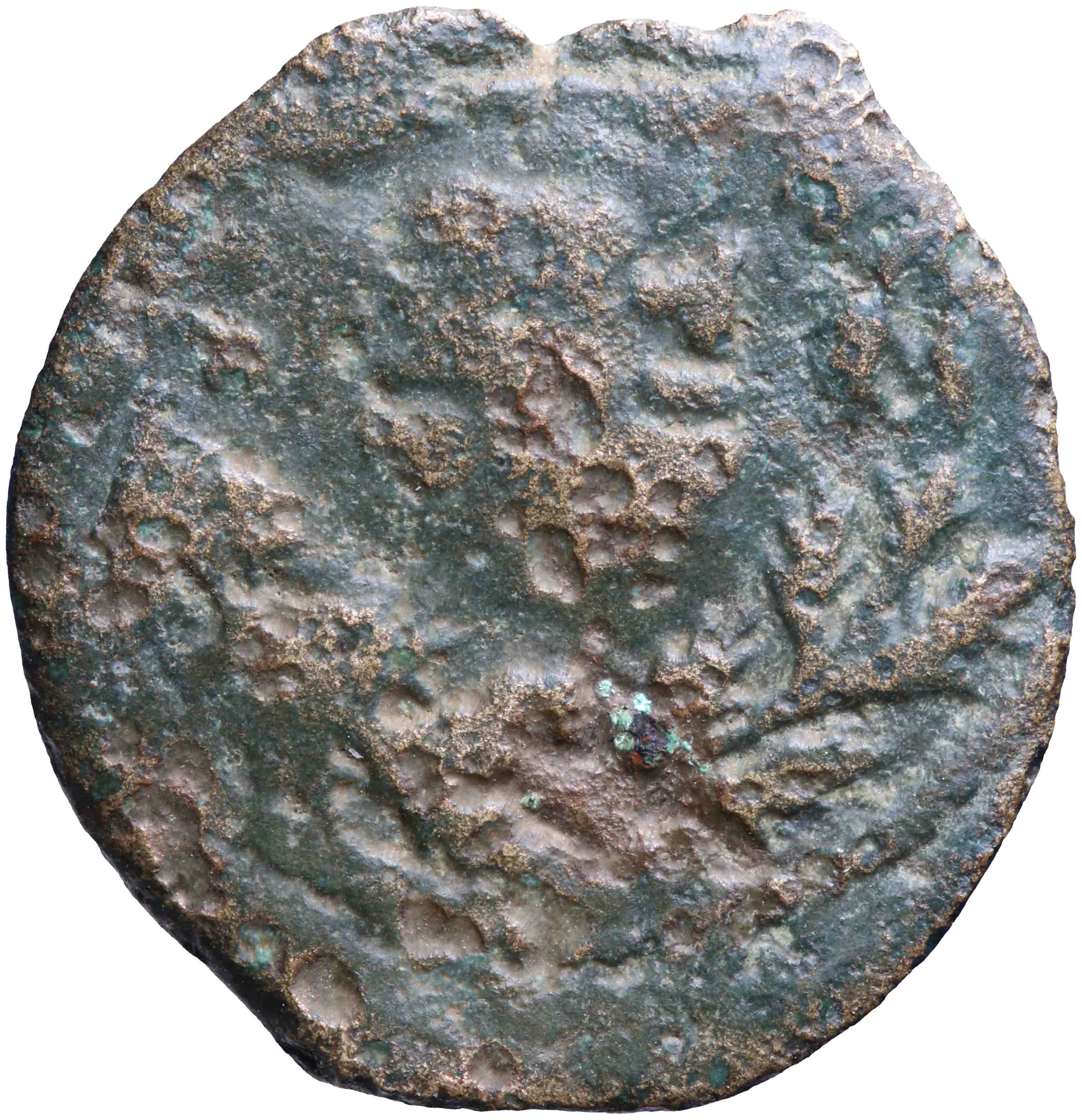 Afbeelding van de voorzijde. AE prutah. Inventarisnummer:1964-0432