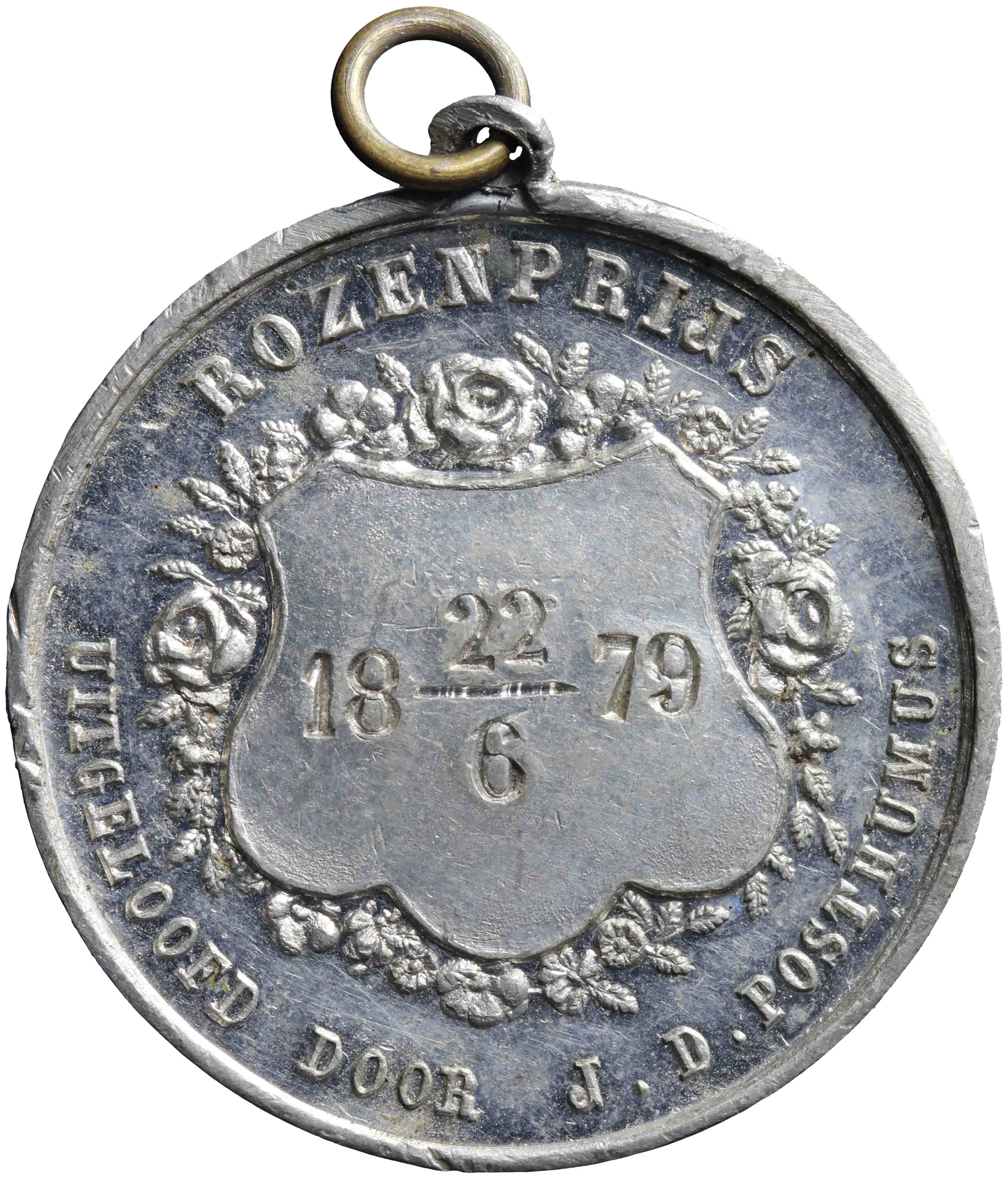 Afbeelding van de voorzijde. Rozenprijs, uitgeloofd door J.D. Posthumus voor een schietvereniging. Inventarisnummer:1965-0218