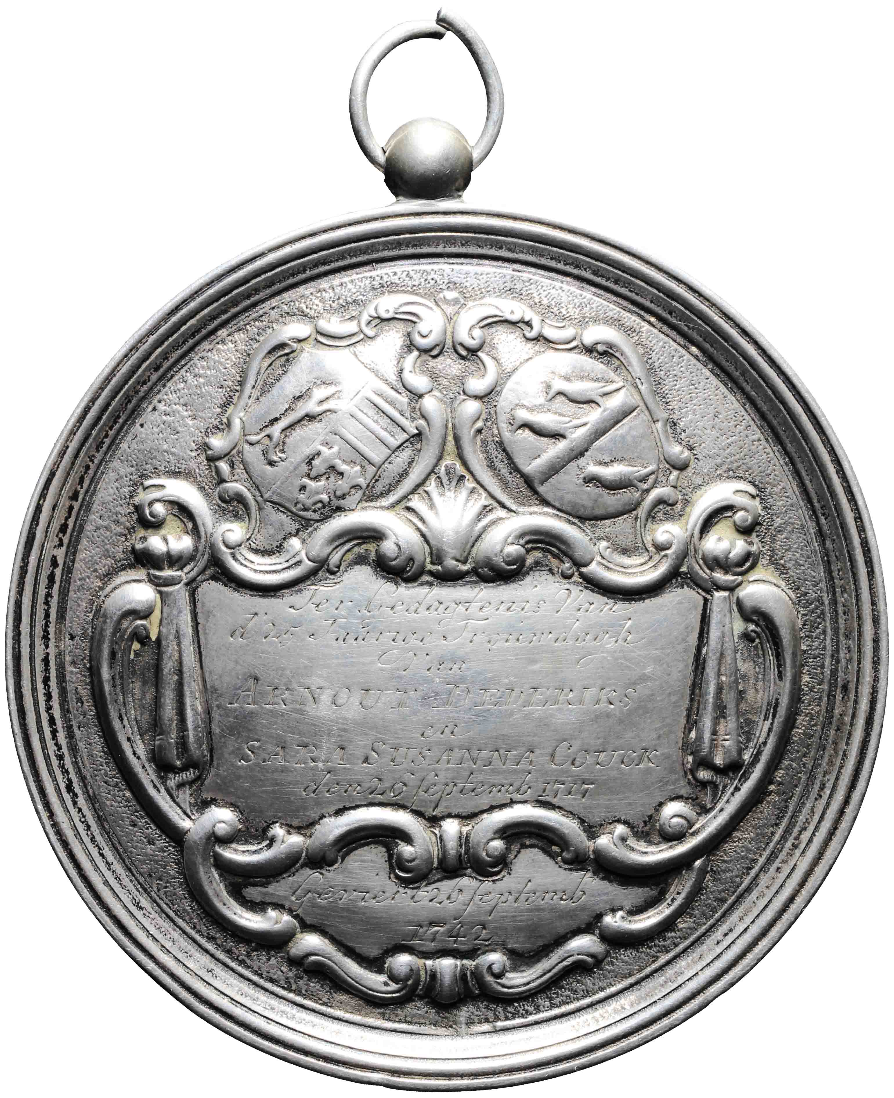 Image of the reverse. Vijfentwintigjarig huwelijk Arnout Dederiks en Sara Susanna Couck. Inventory number:1965-0238