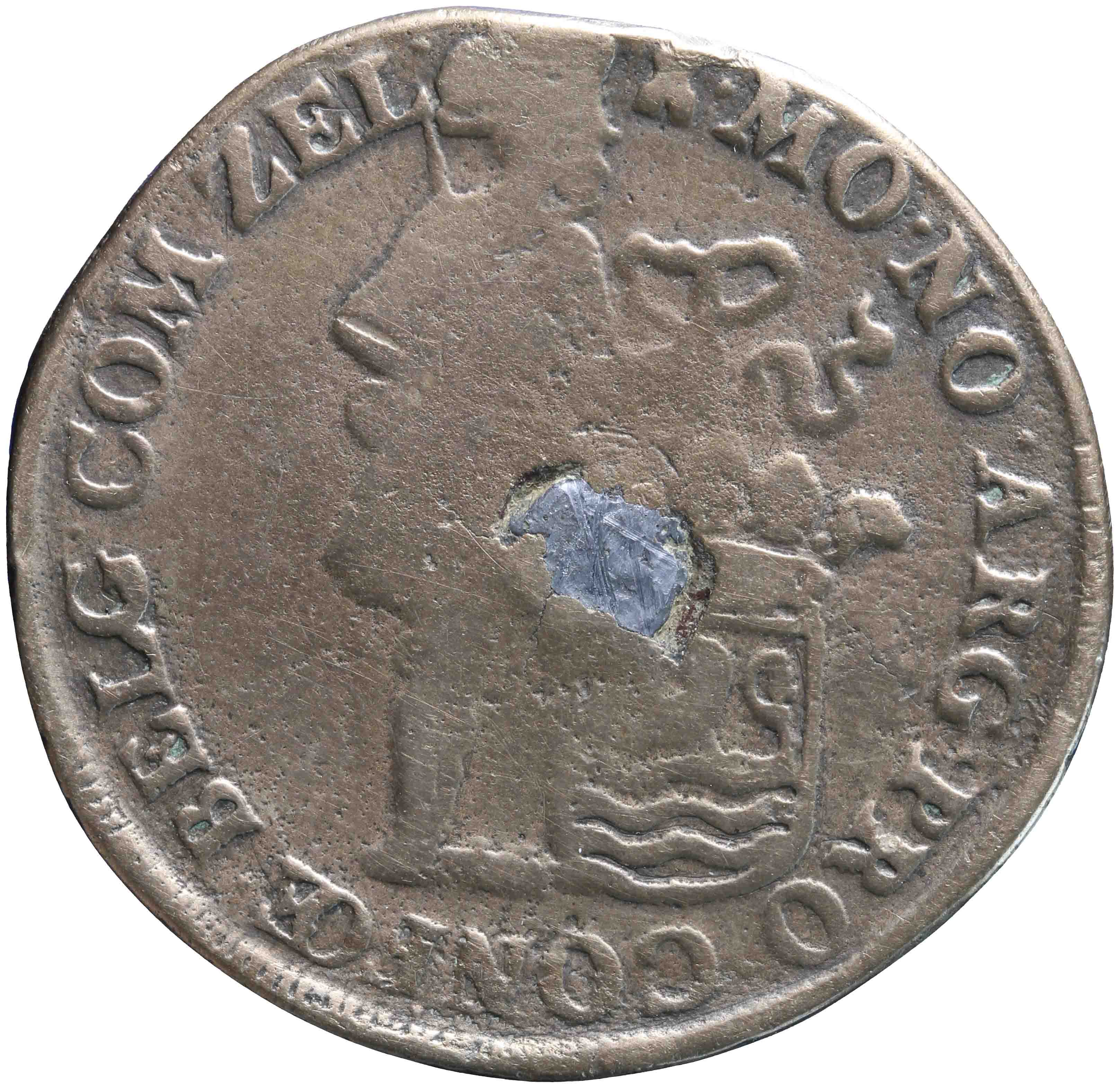 Afbeelding van de voorzijde. zilveren dukaat. Inventarisnummer:1967-0732