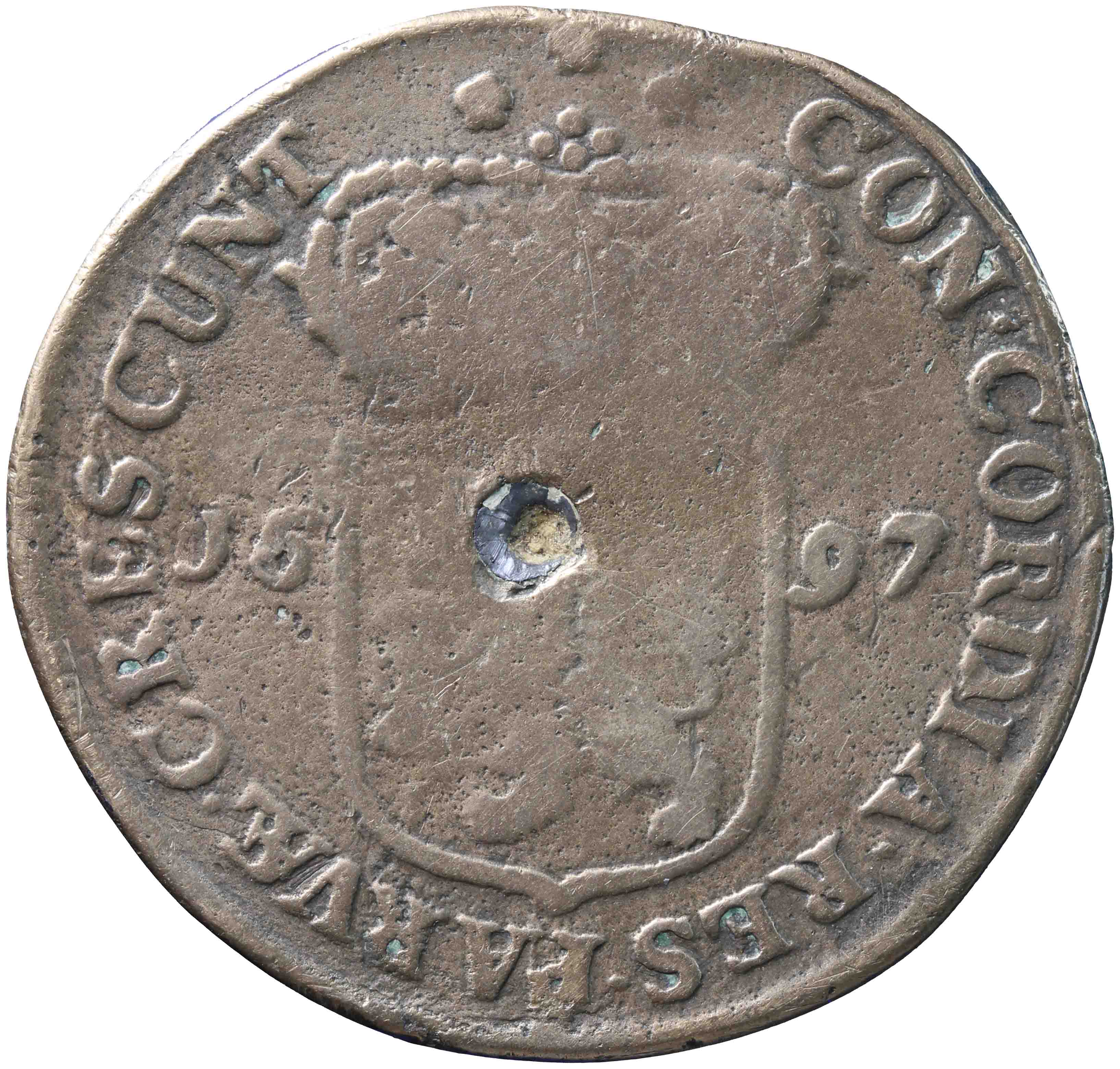 Afbeelding van de keerzijde. zilveren dukaat. Inventarisnummer:1967-0732