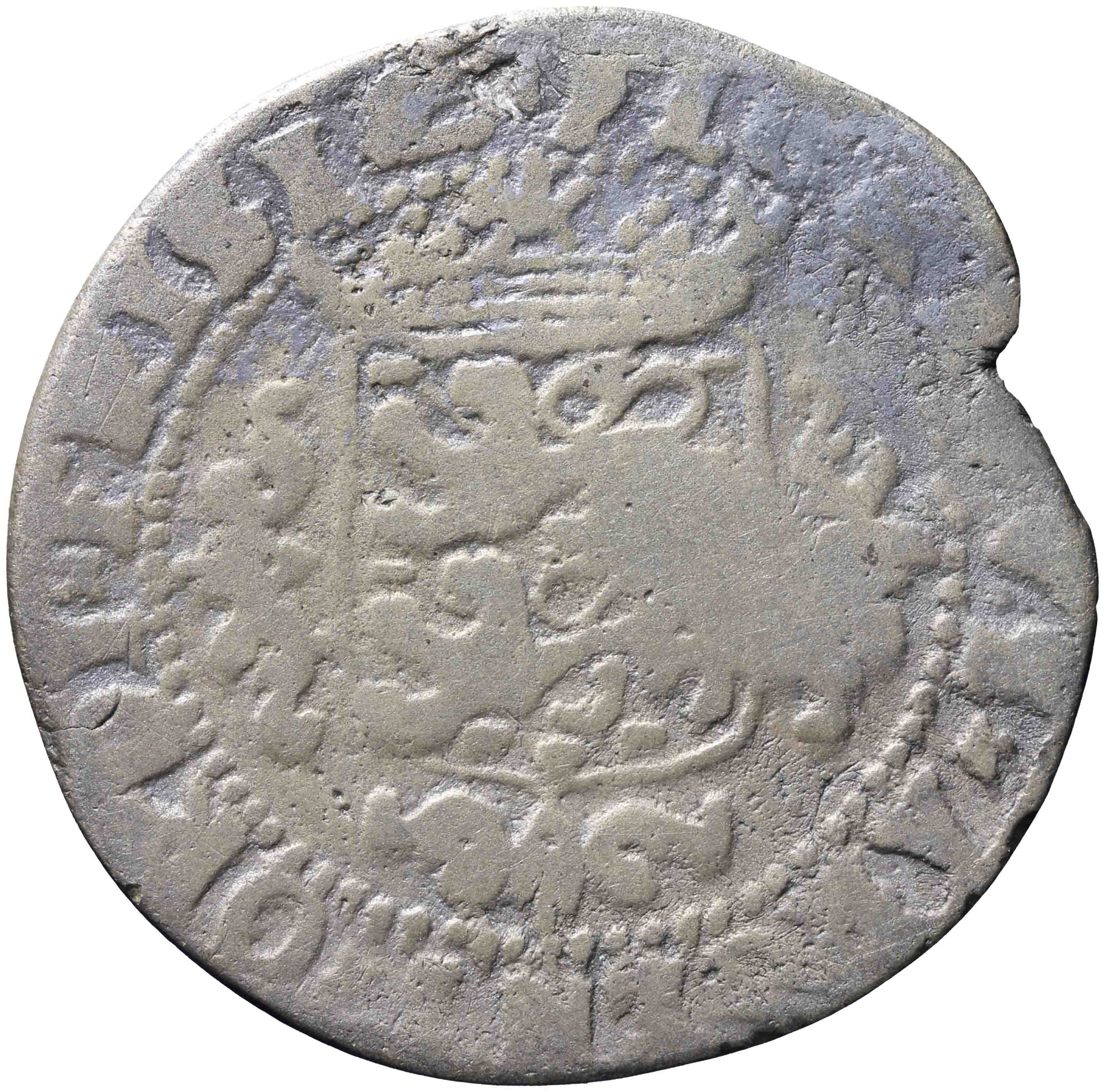 Afbeelding van de keerzijde. florijn of klapmuts van achtentwintig stuiver. Inventarisnummer:1967-0797