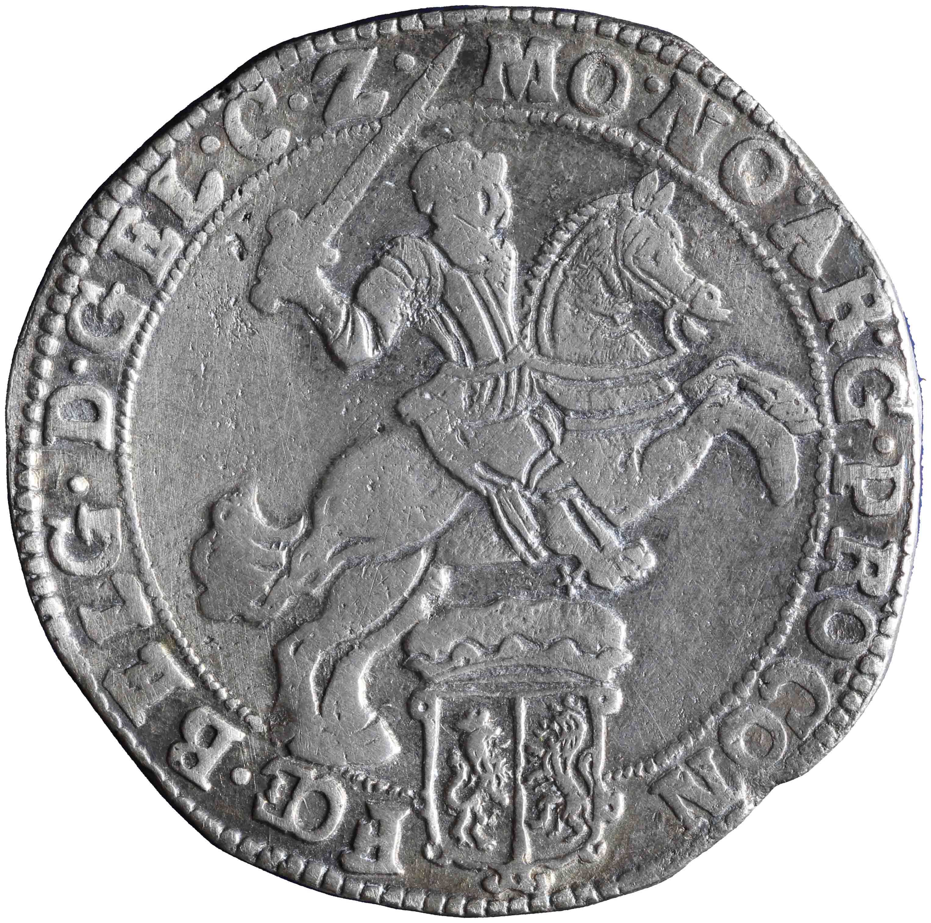 Afbeelding van de voorzijde. zilveren rijder of dukaton. Inventarisnummer:1969-0710