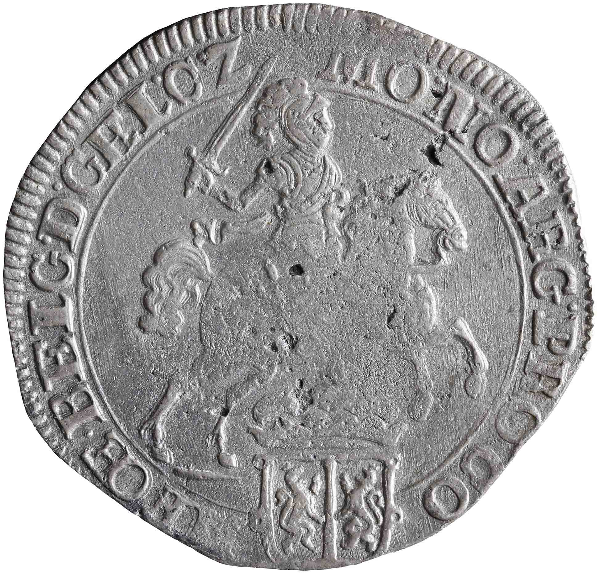 Afbeelding van de voorzijde. zilveren rijder of dukaton. Inventarisnummer:1969-0713