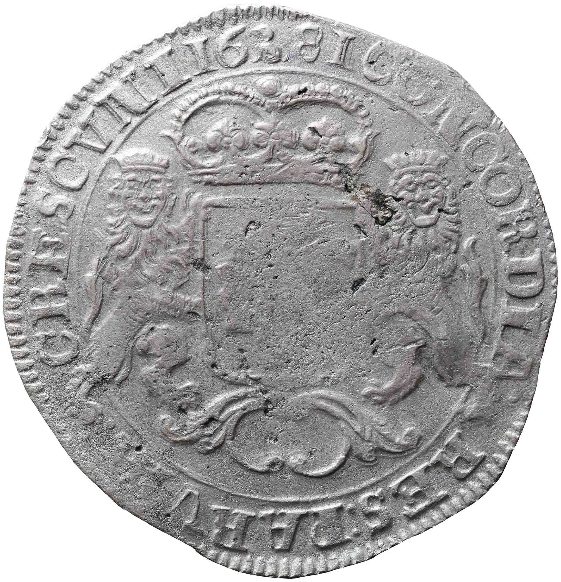 Afbeelding van de keerzijde. zilveren rijder of dukaton. Inventarisnummer:1969-0713