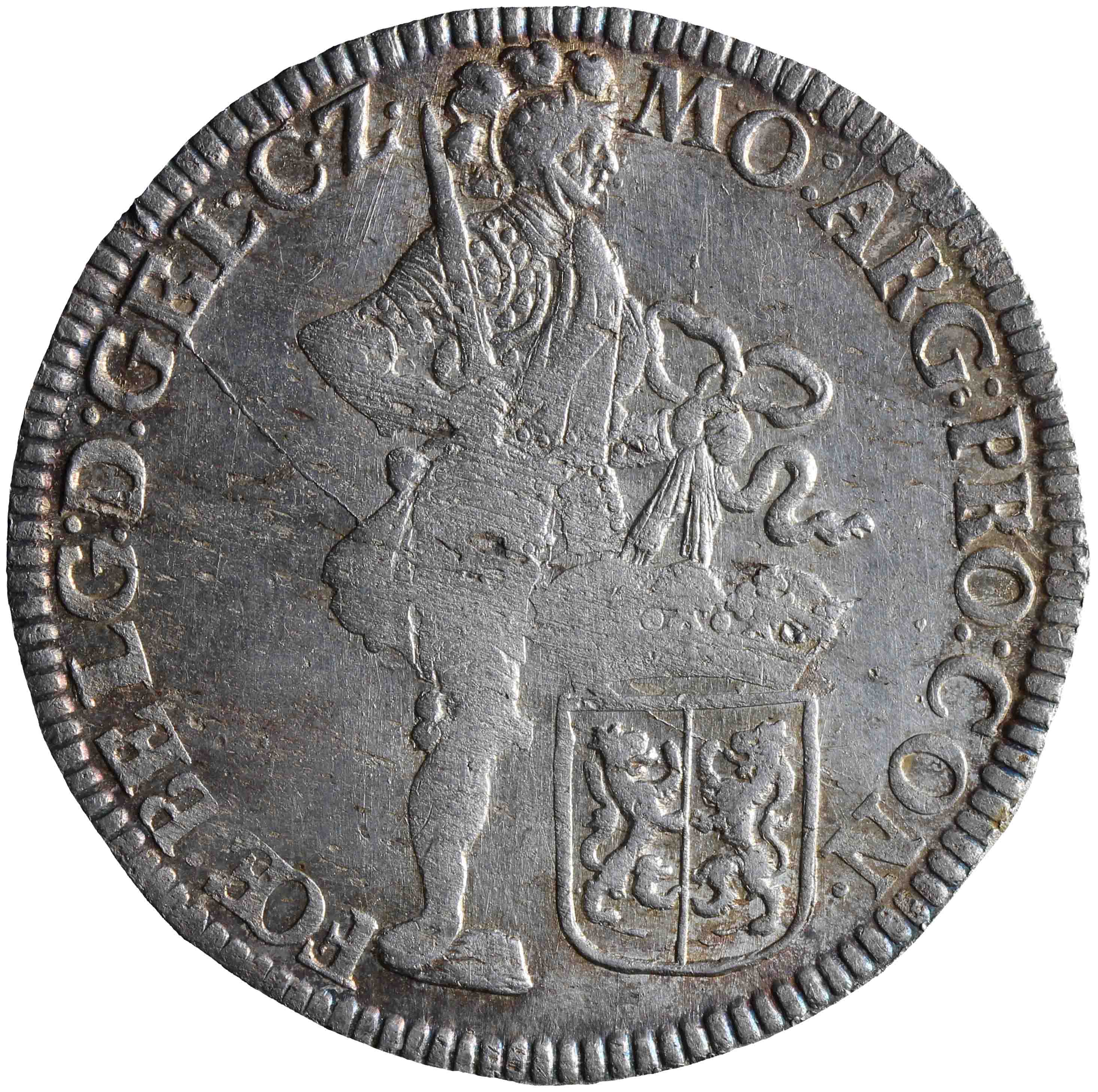 Afbeelding van de voorzijde. zilveren dukaat. Inventarisnummer:1970-0291