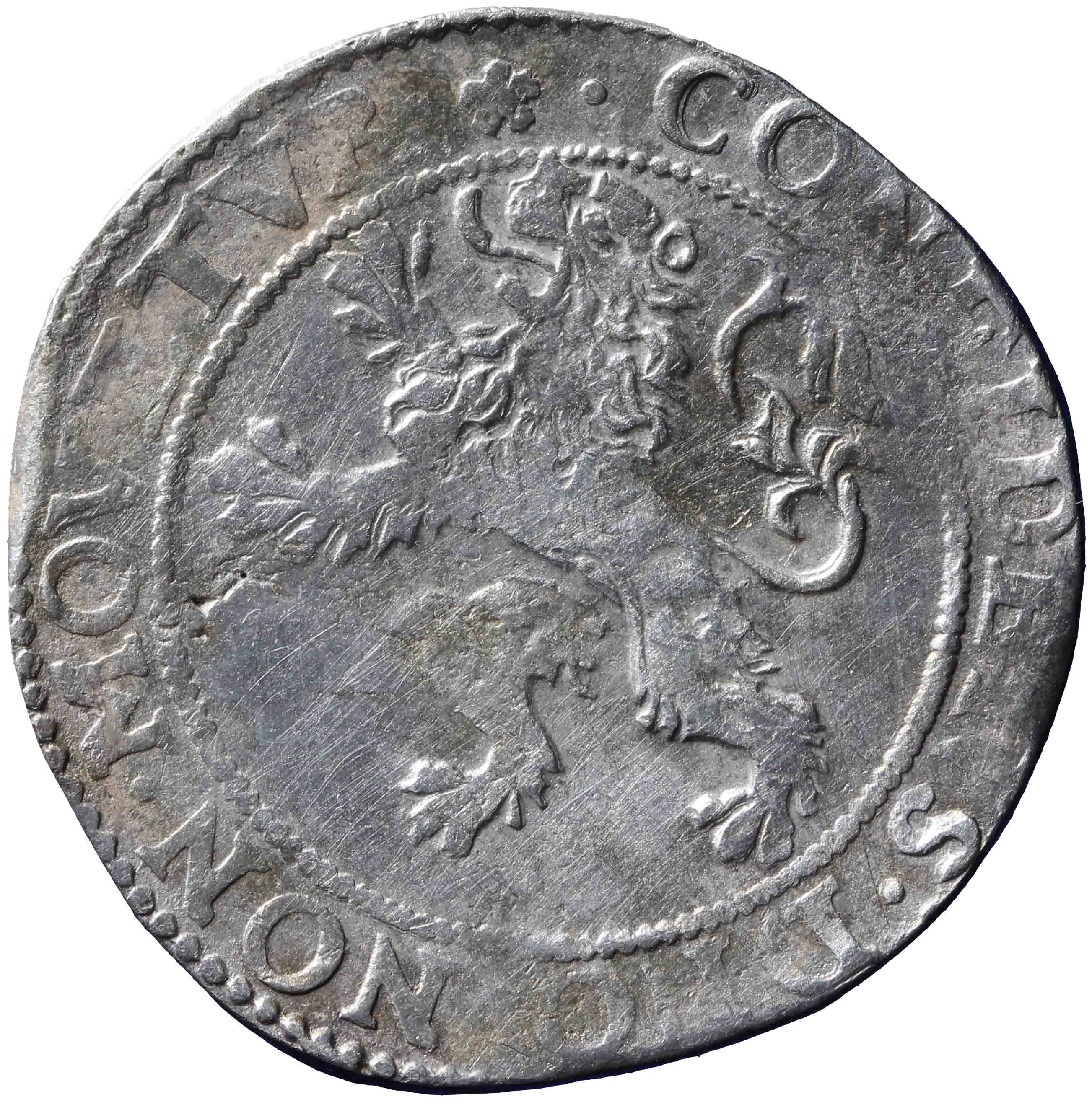 Afbeelding van de keerzijde. halve provinciale leeuwendaalder op Hollandse muntvoet. Inventarisnummer:1971-0029