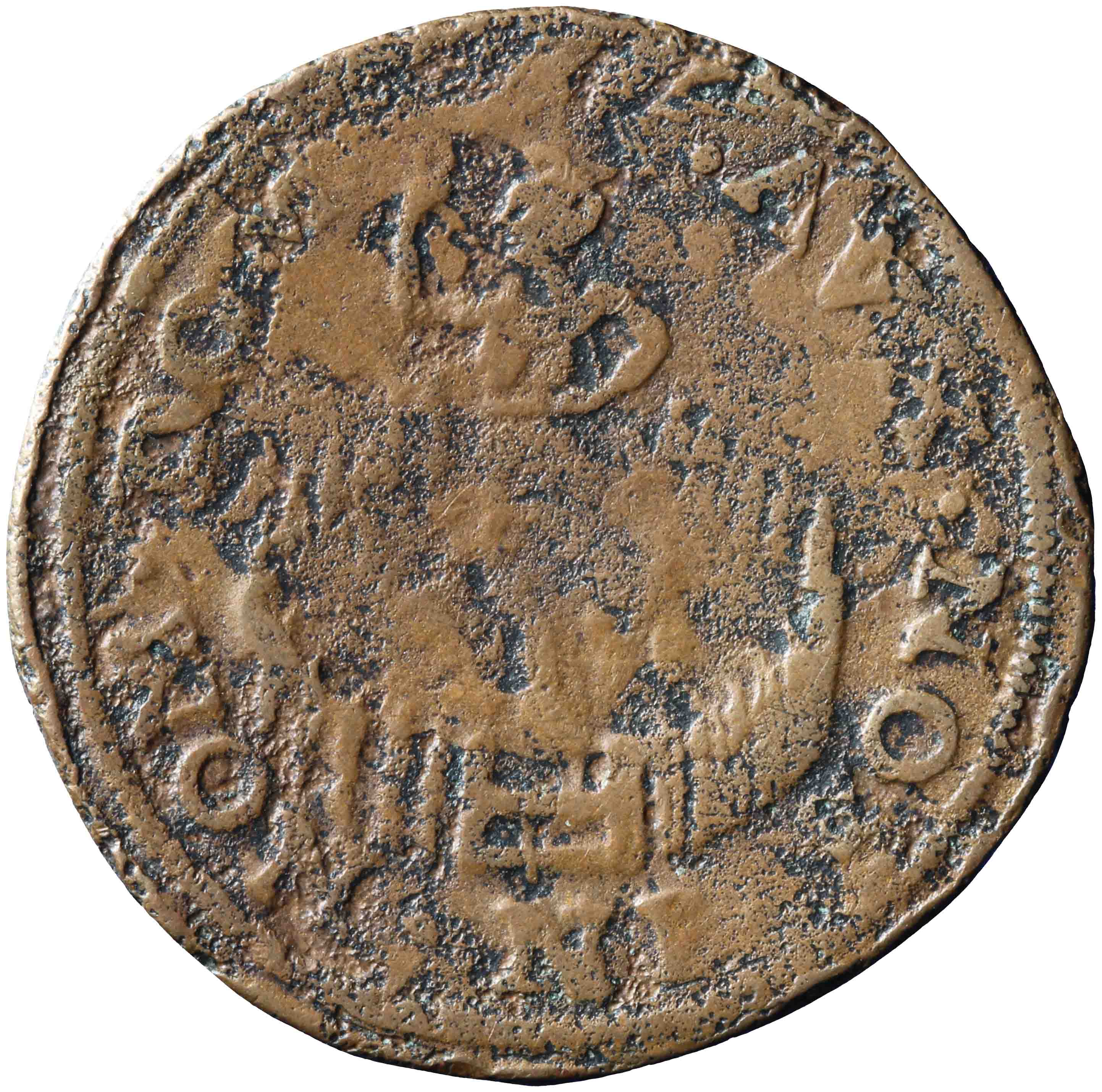 Afbeelding van de voorzijde. kwart stuiver of oord. Inventarisnummer:1971-0168