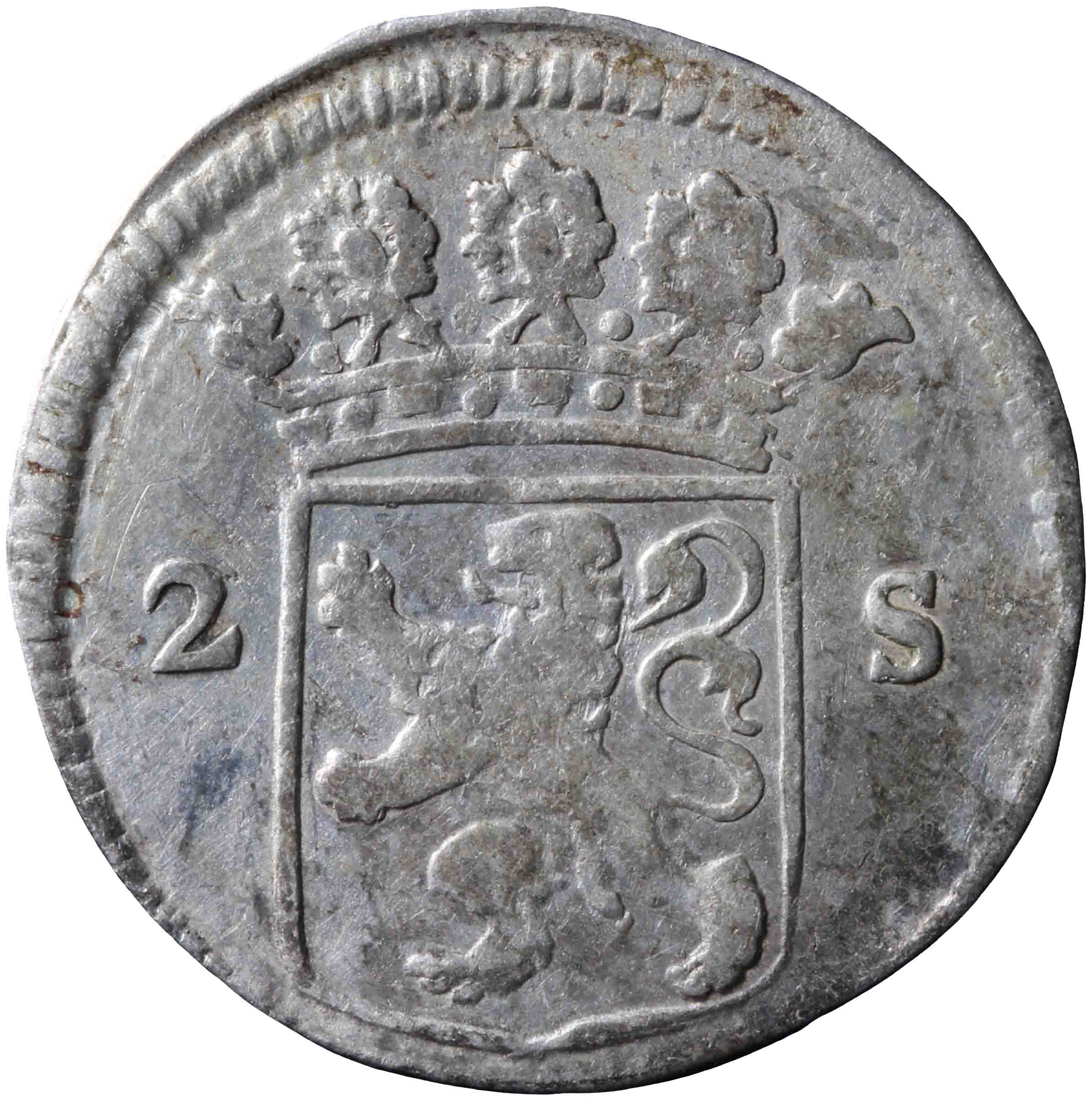 Afbeelding van de voorzijde. dubbele wapenstuiver. Inventarisnummer:1971-0181
